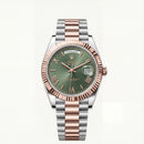 Olive Green Fluted Bezel Day-Date Automatic Steel Watch