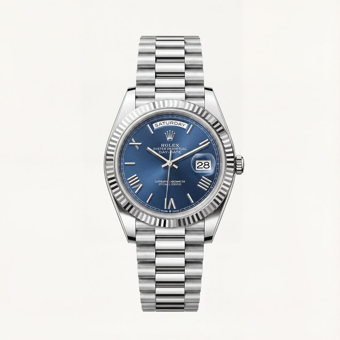 Royal Blue Fluted Bezel Steel Watch