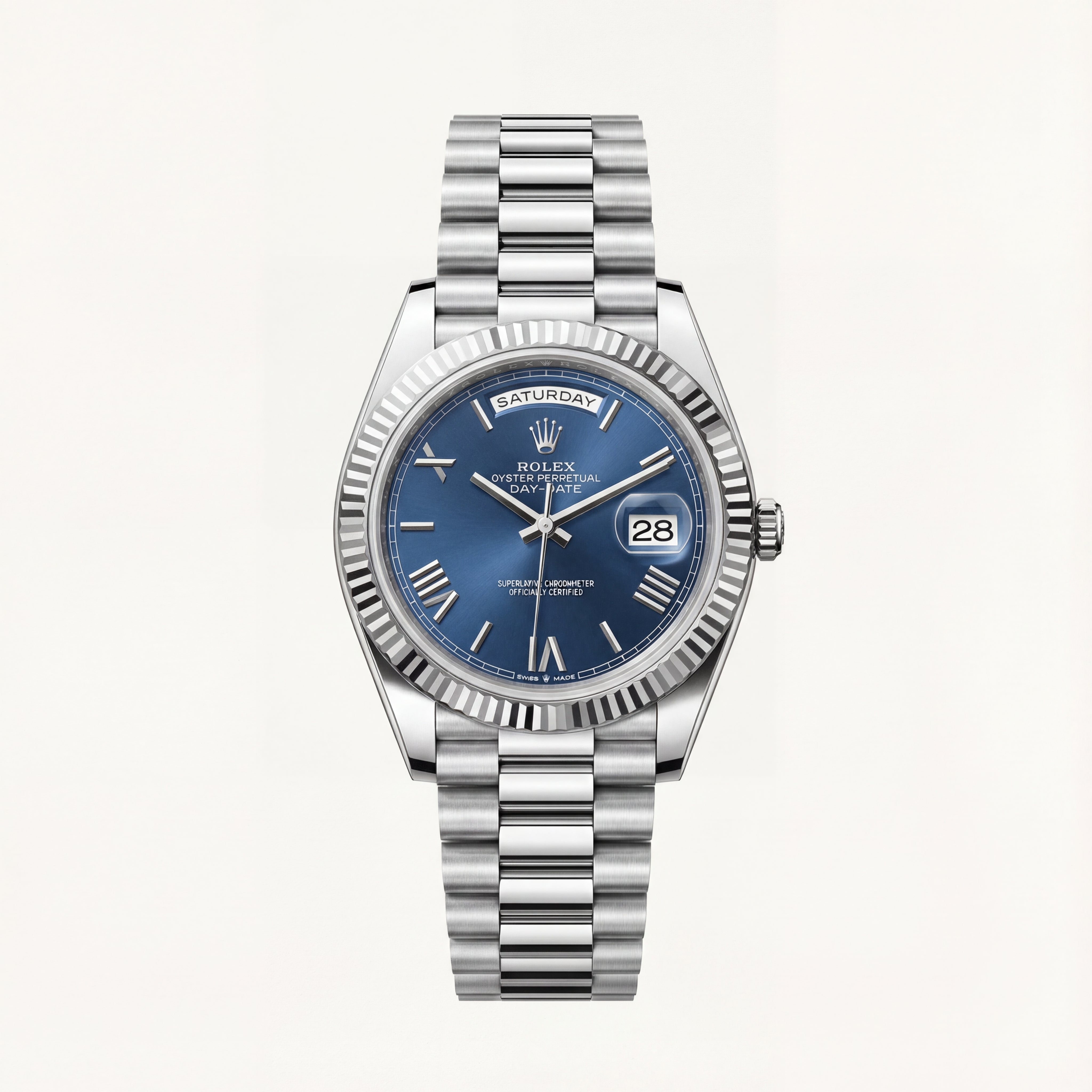 Royal Blue Fluted Bezel Automatic Steel Watch