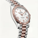 Rose Gold Fluted Bezel Day-Date Steel Watch