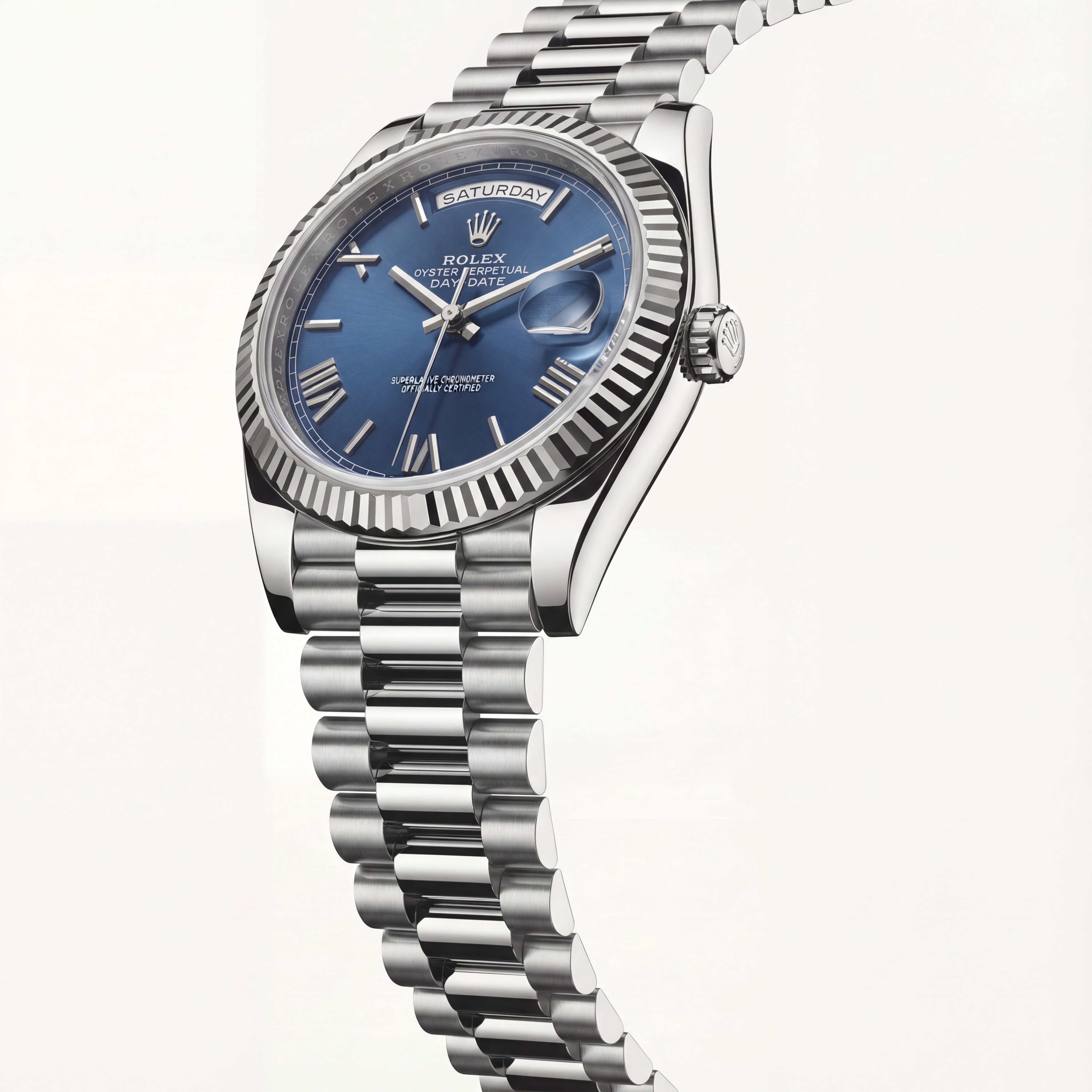 Royal Blue Fluted Bezel Automatic Steel Watch