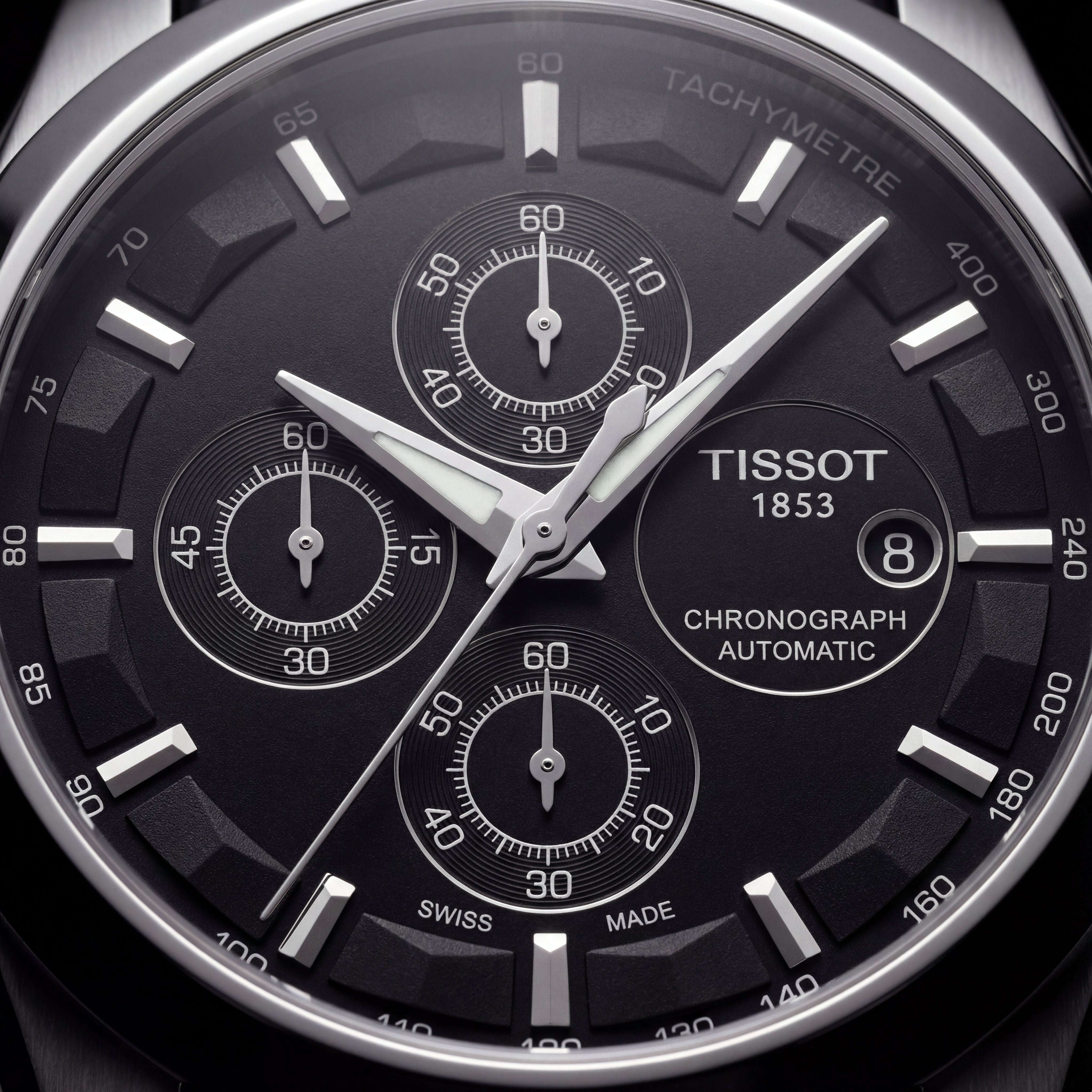 Black Dial Chronograph Men’s Leather Strap Watch