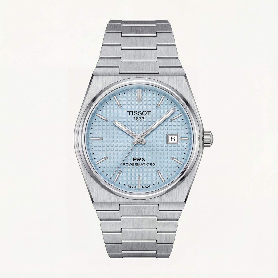 Ice Blue Textured Dial Steel Watch