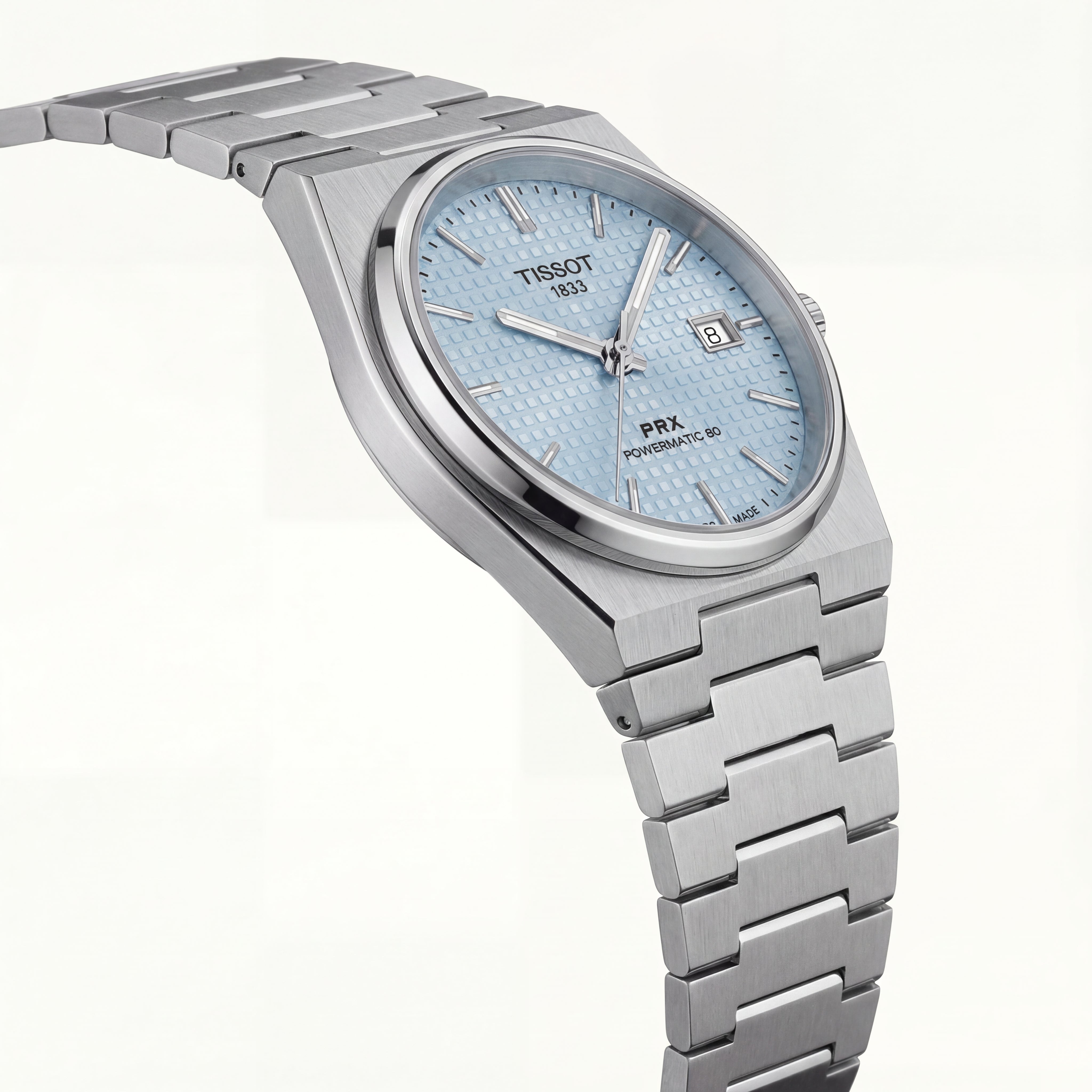 Ice Blue Textured Dial Steel Watch