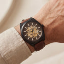 Midnight Skeleton Dial Automatic Leather Watch