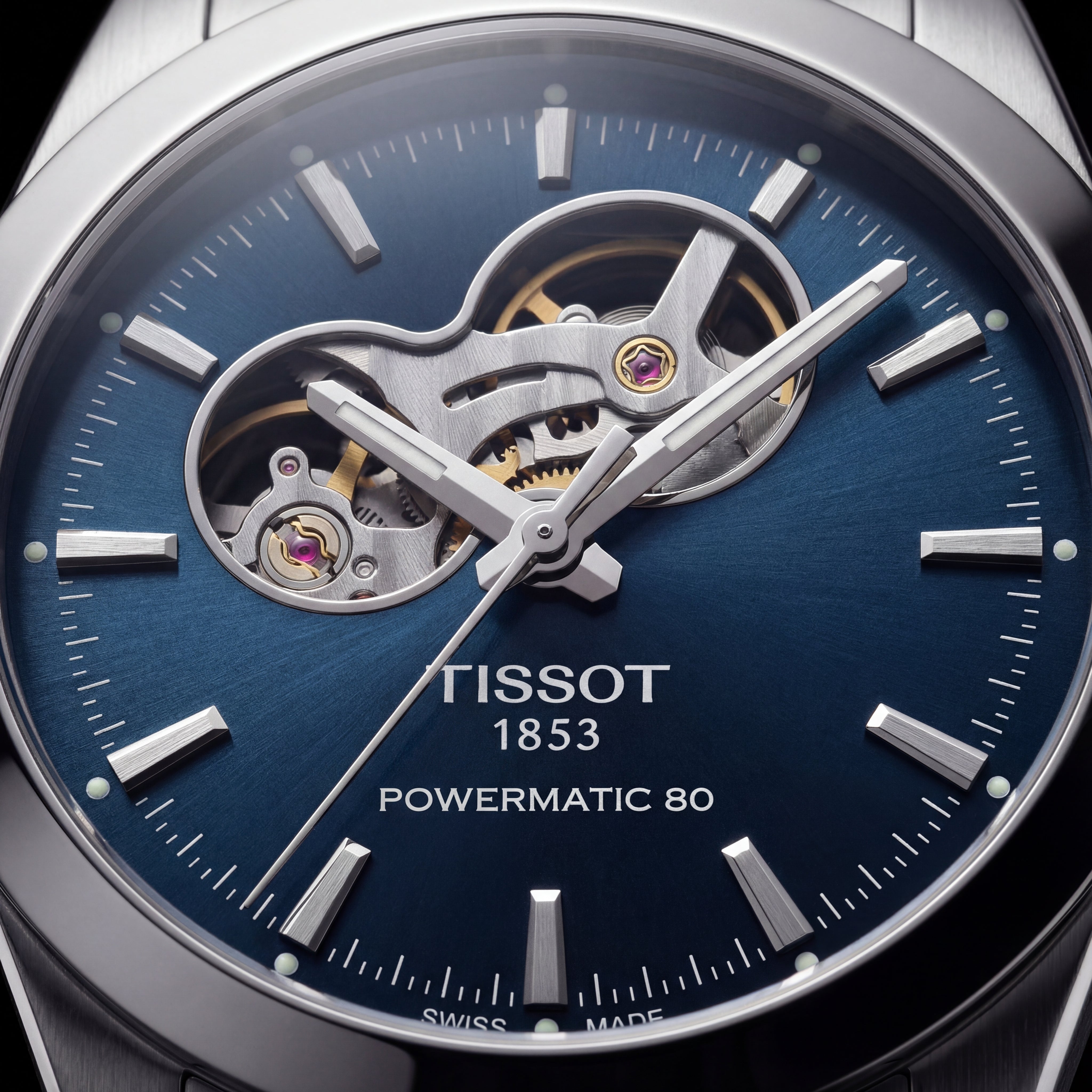 Ocean Blue Open-Heart Automatic Steel Watch