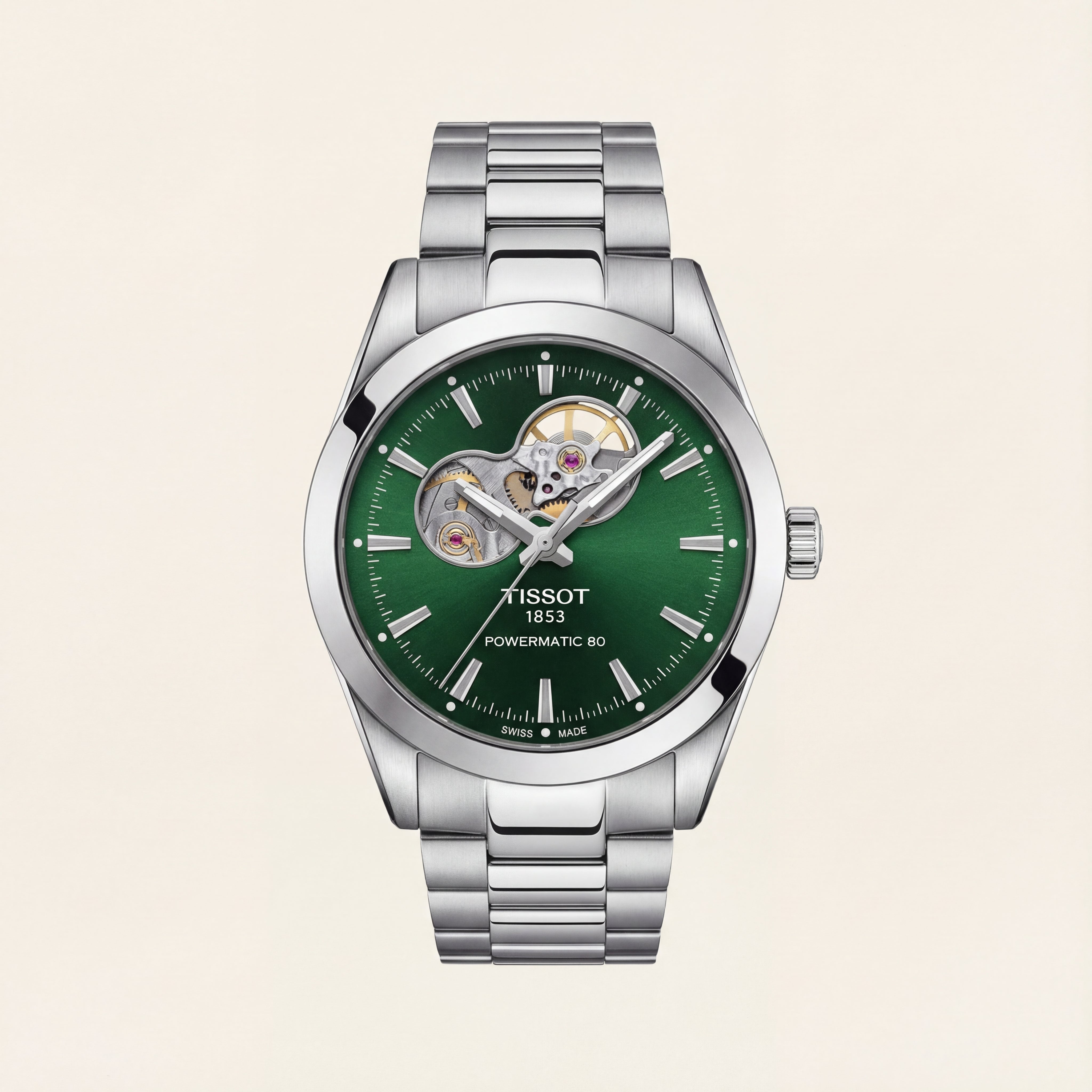 Emerald Green Open-Heart Automatic Steel Watch