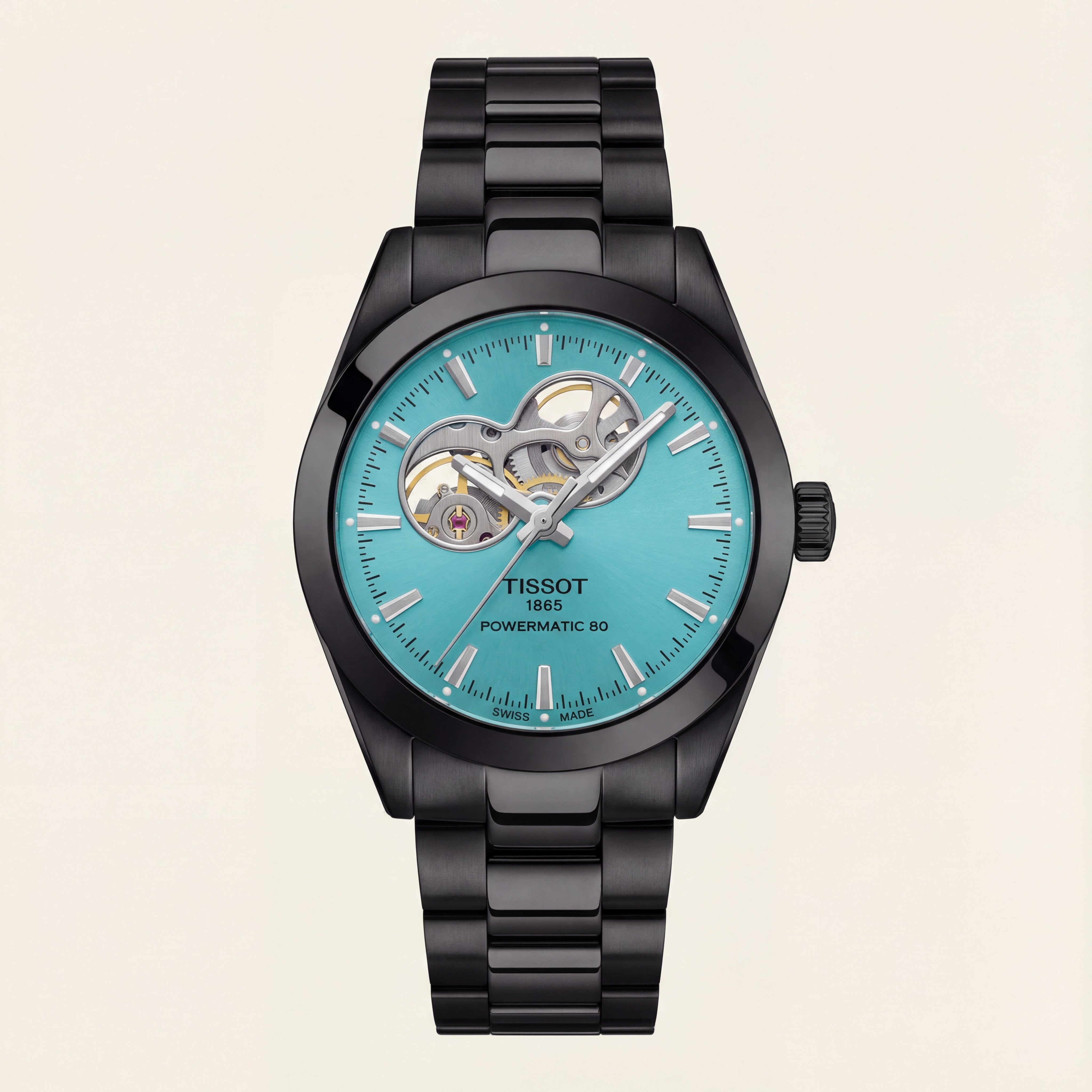 Aqua Blue Open-Heart Automatic Steel Watch