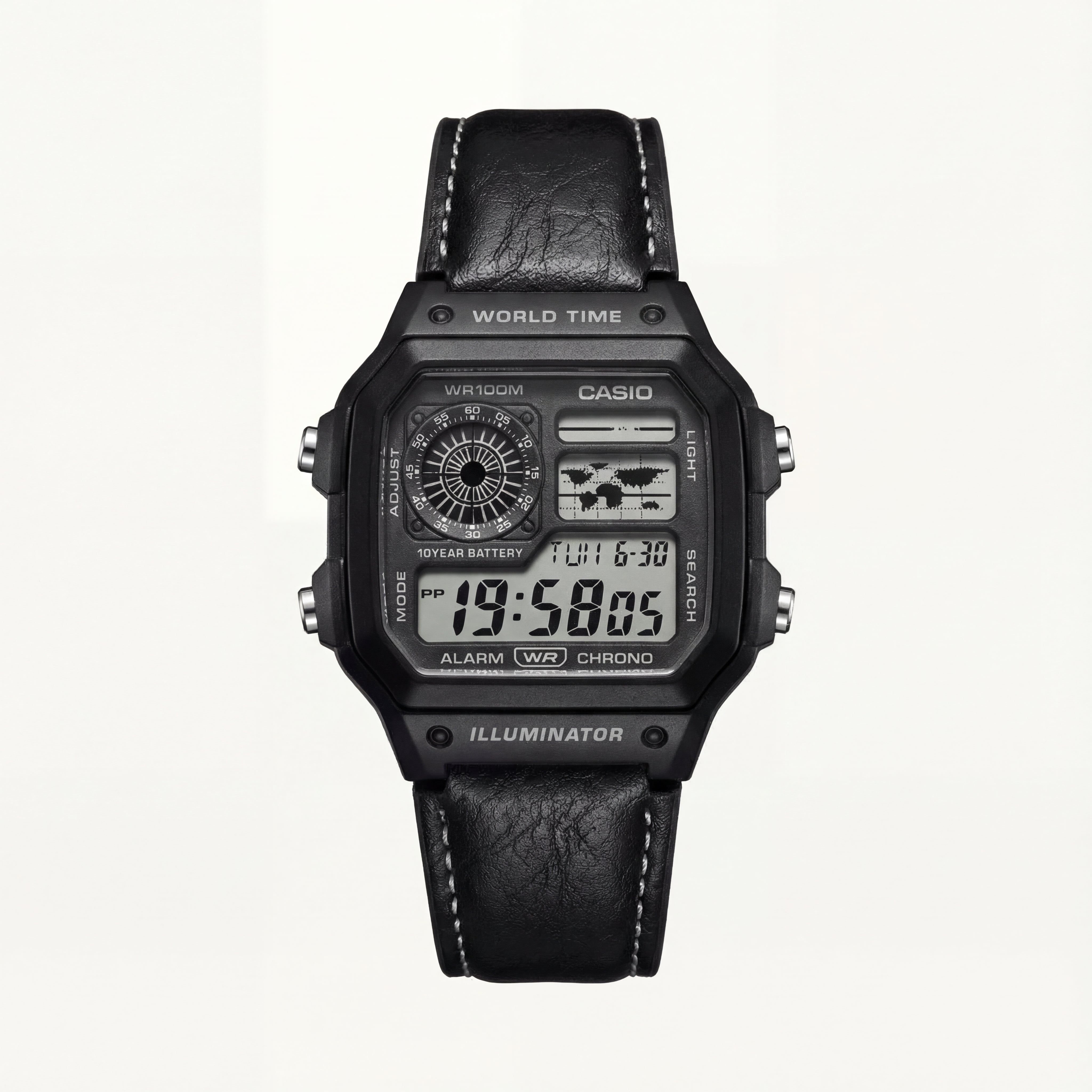 Stealth World Time Digital Leather Watch