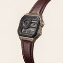 Bronze World Time Digital Leather Watch