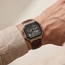 Bronze World Time Digital Leather Watch
