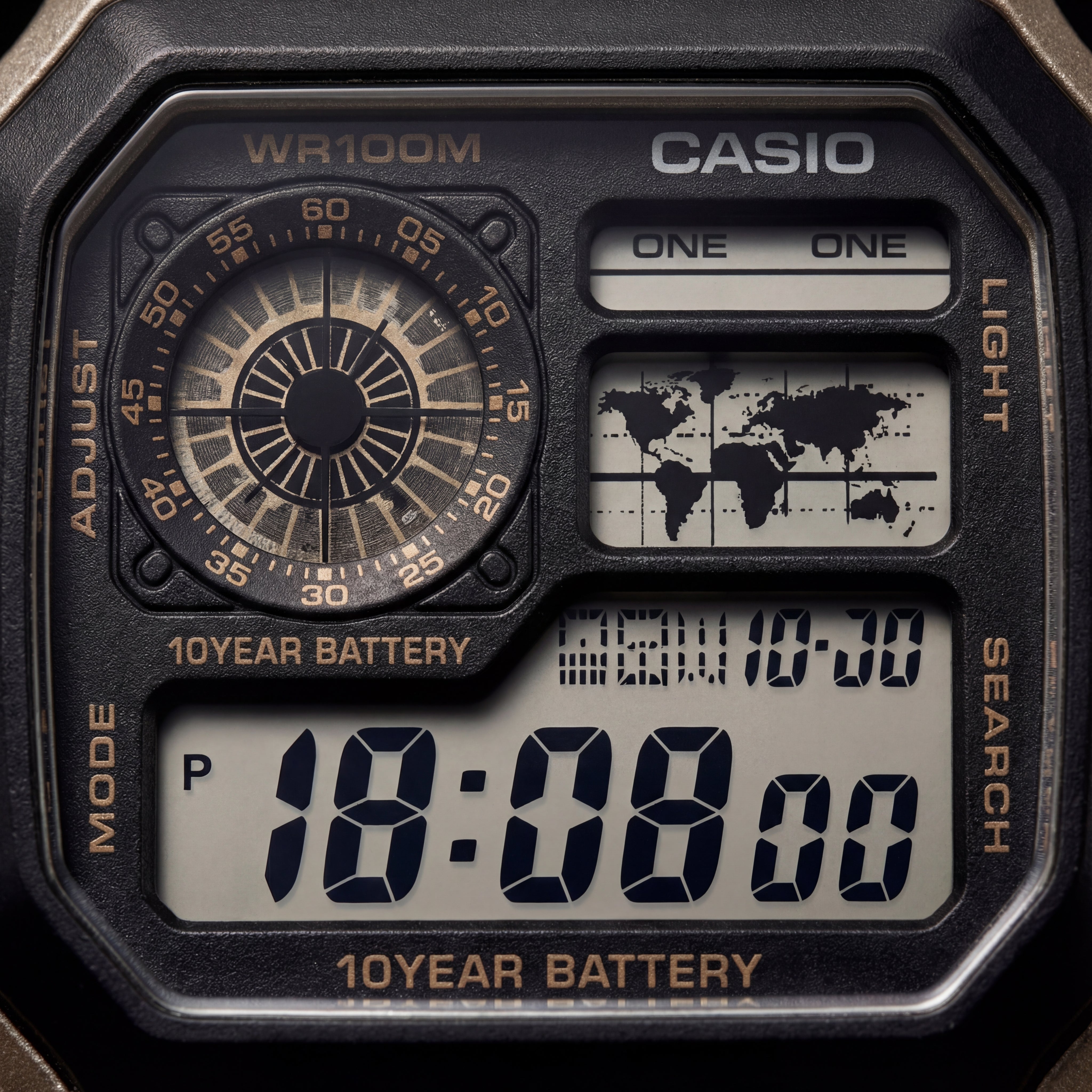 Bronze World Time Digital Leather Watch
