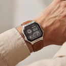 Vintage World Time Digital Leather Watch