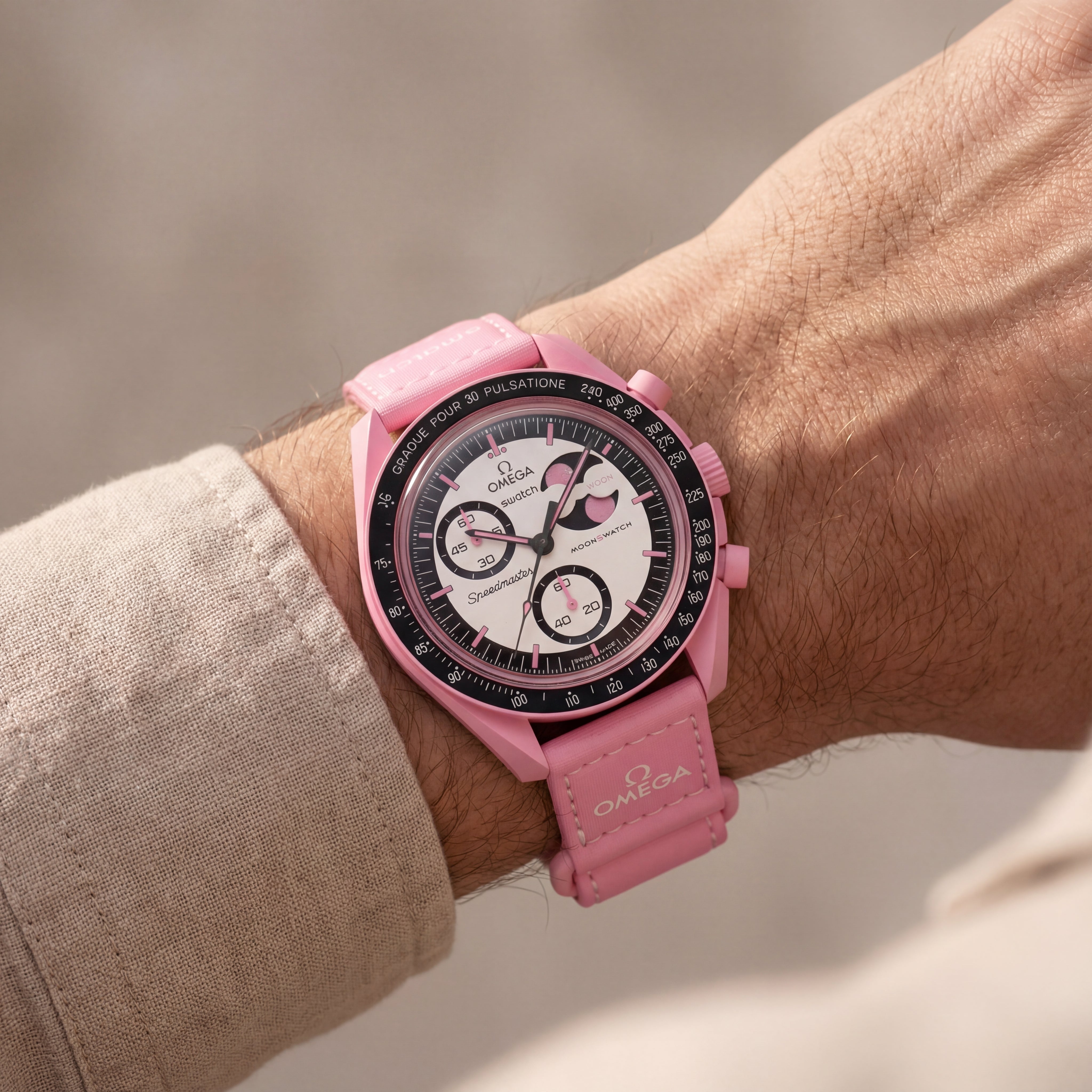 Pink Chrono Moon-Style Sports Watch