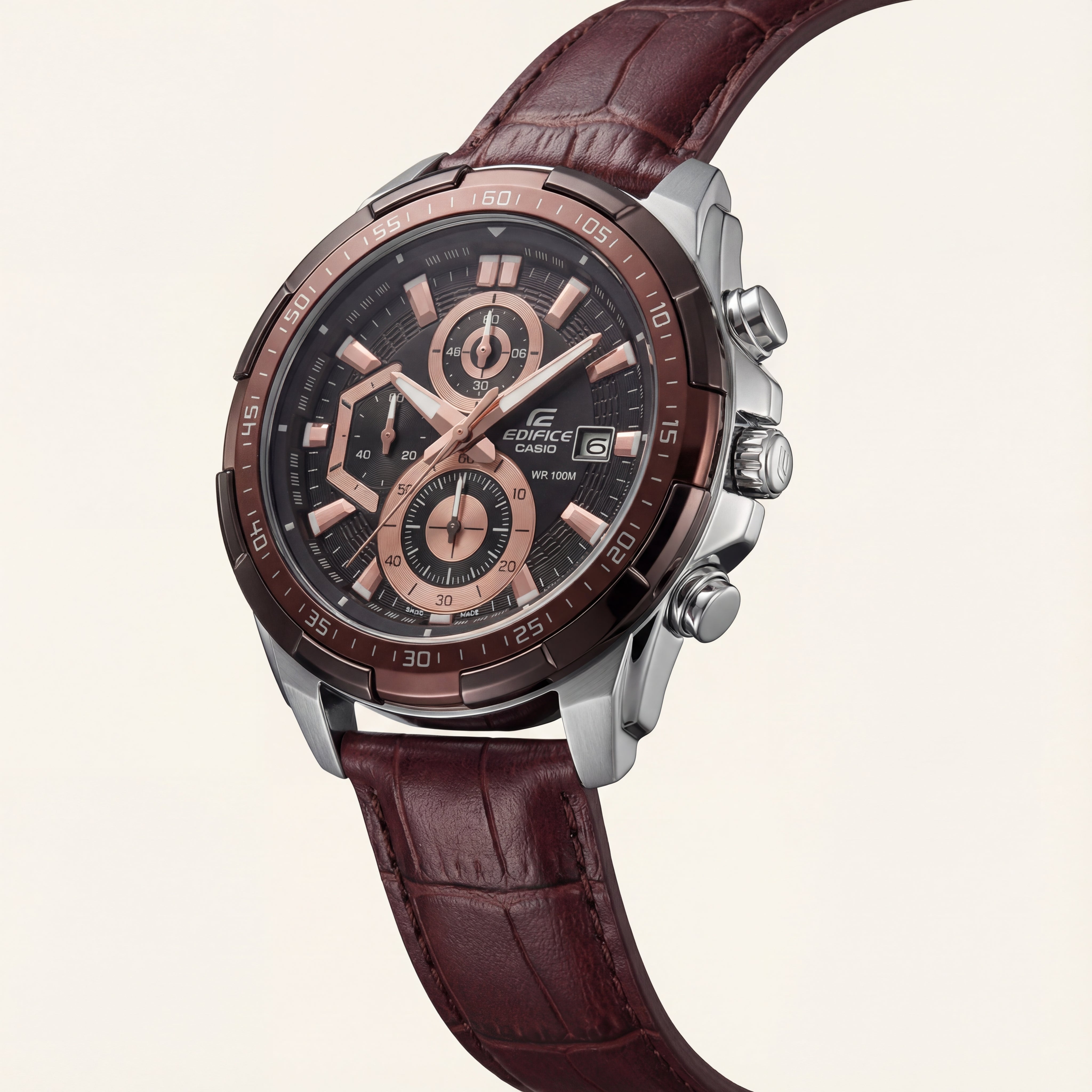 Luxury Brown Leather Chronograph Watch for Men