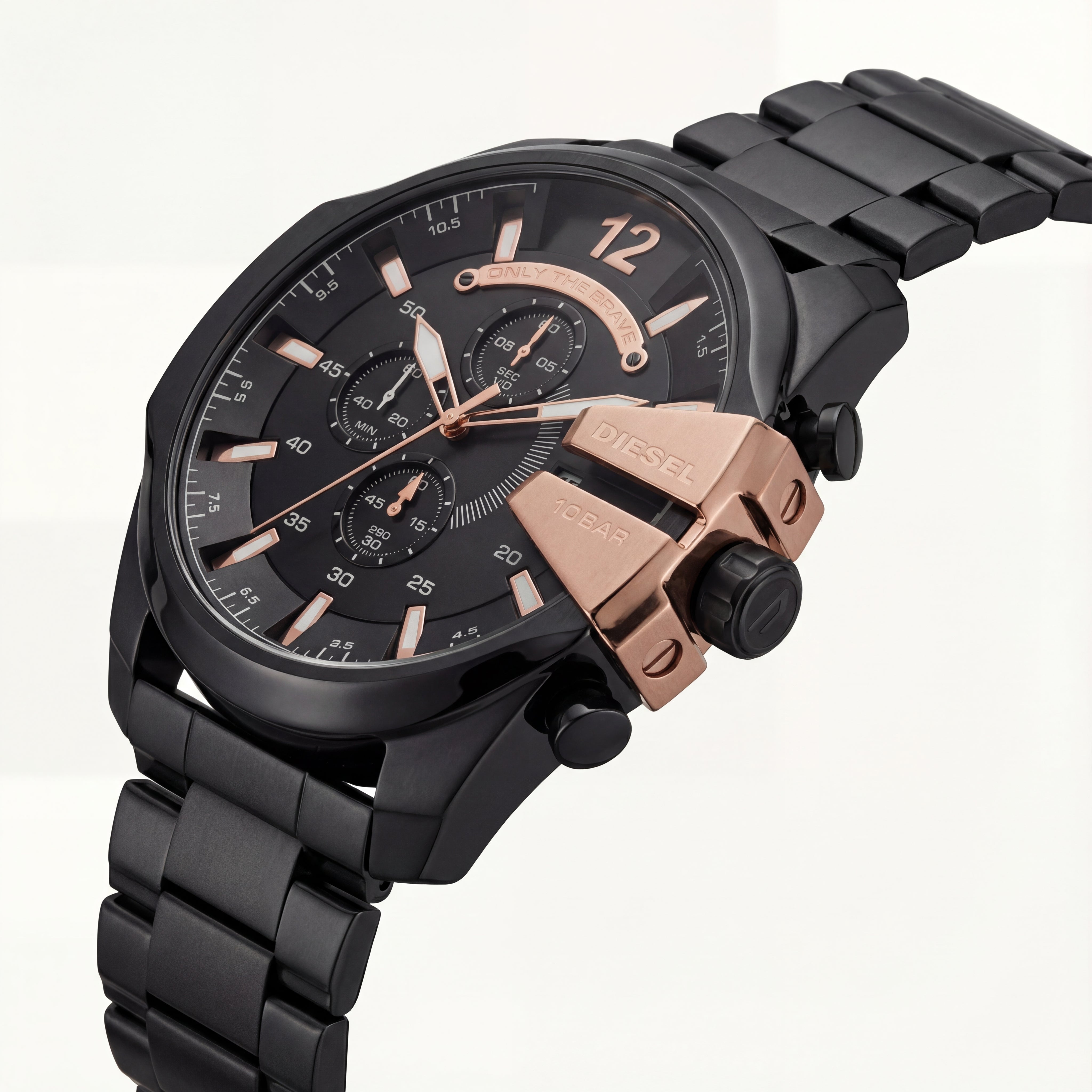 Matte Black Chronograph Men’s Watch with Rose Gold Accents