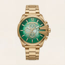 Gold Steel Chronograph Men’s Watch with Emerald Green Dial