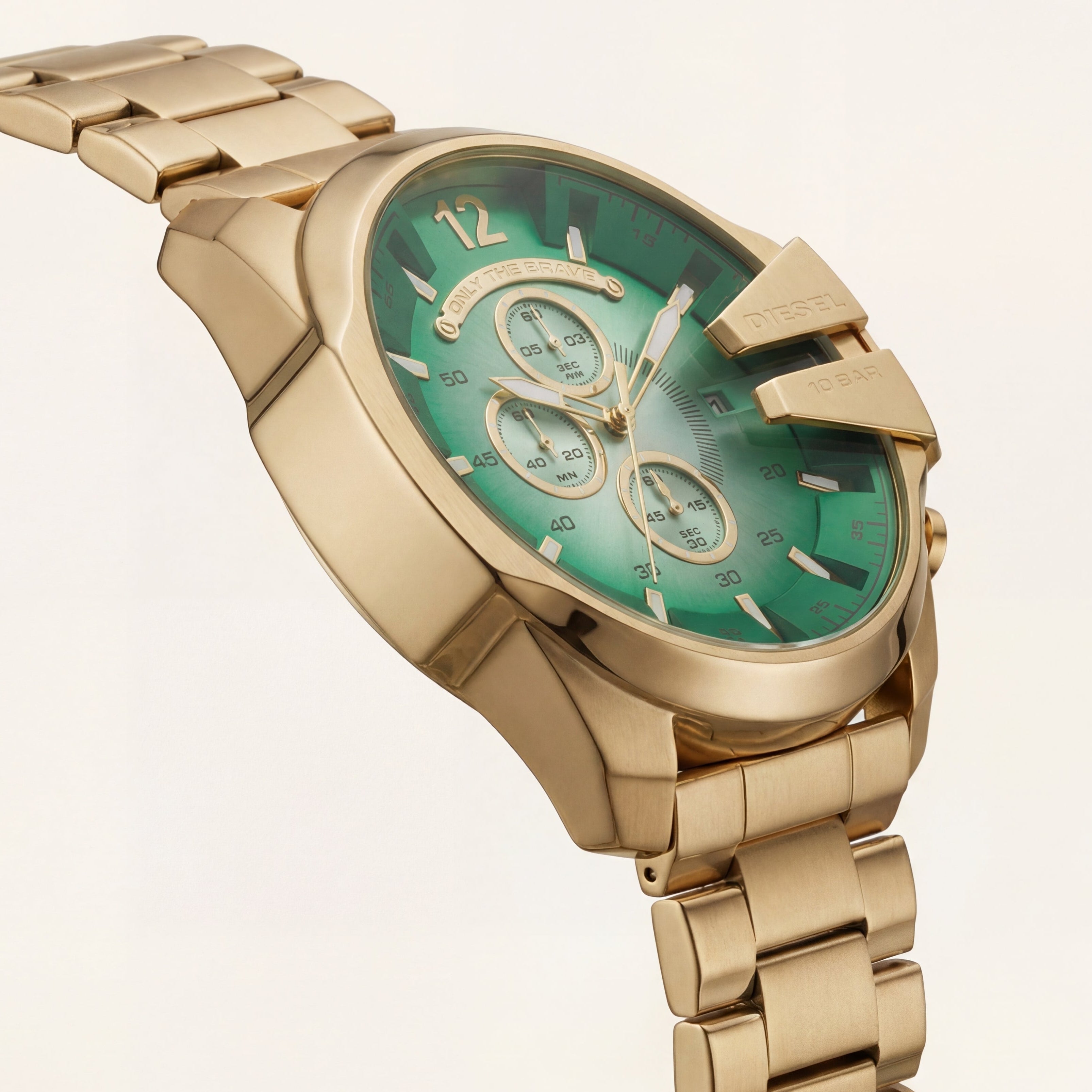 Gold Steel Chronograph Men’s Watch with Emerald Green Dial