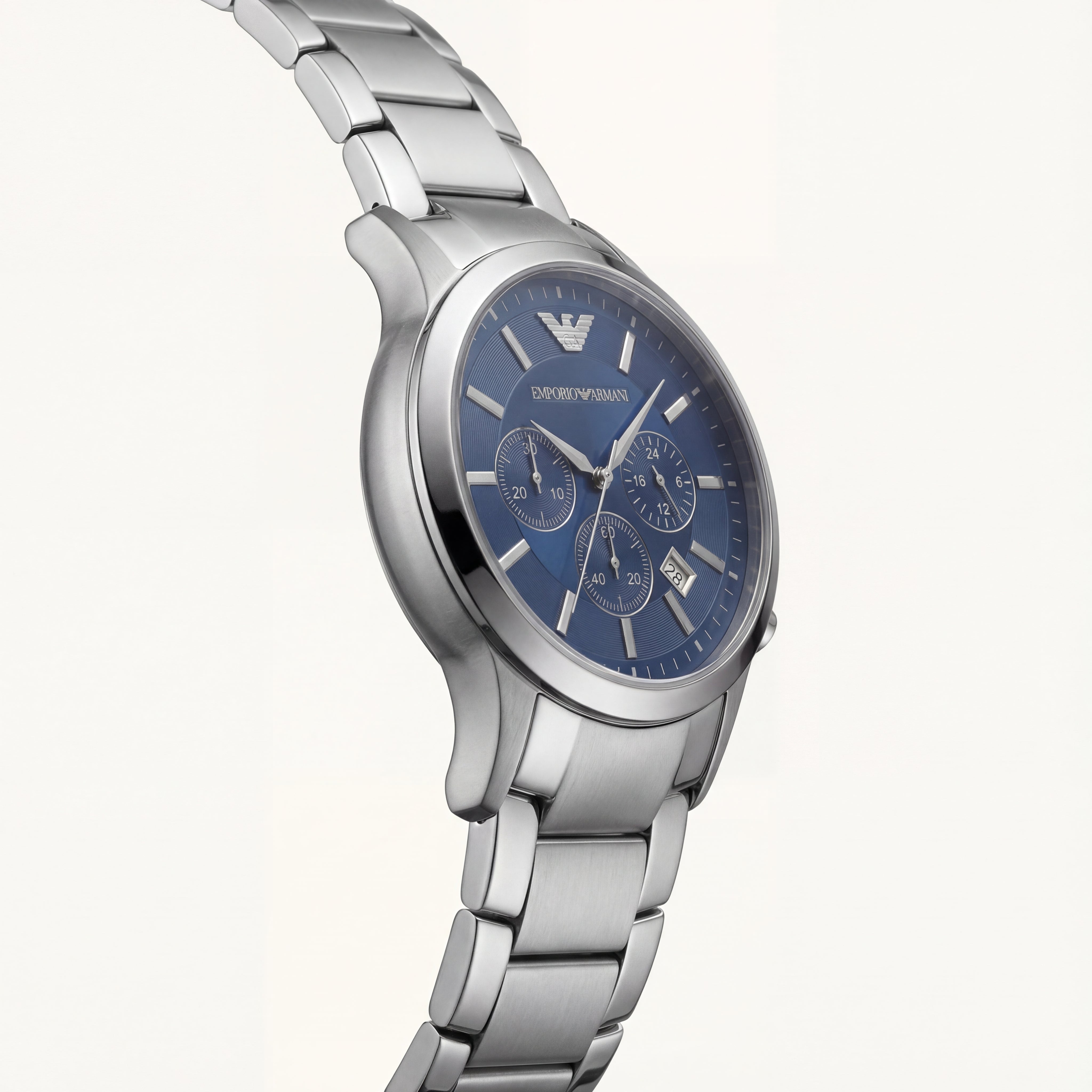 Silver Steel Blue Dial Chronograph Watch for Men