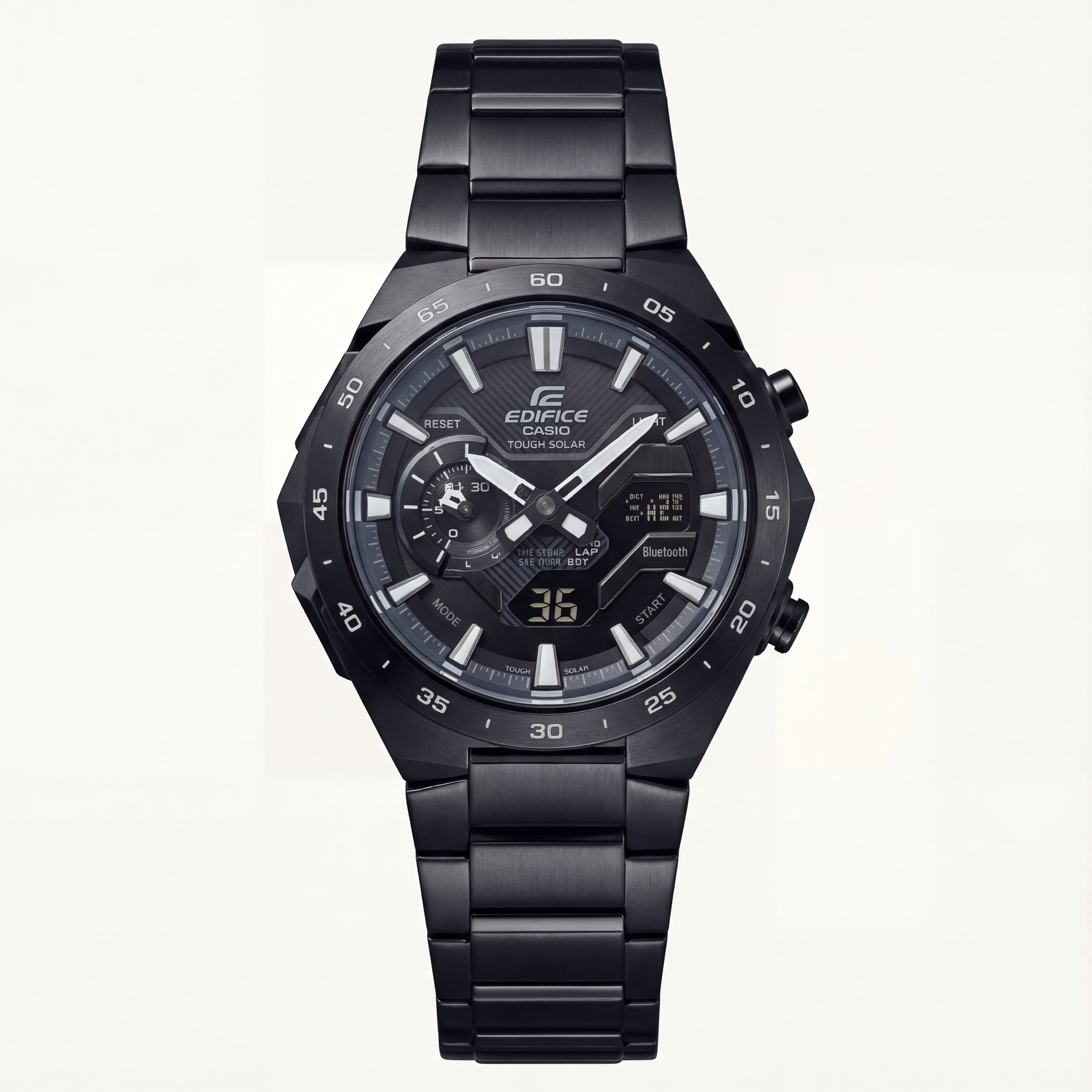 All-Black Solar Chronograph Stainless Steel Sports Watch