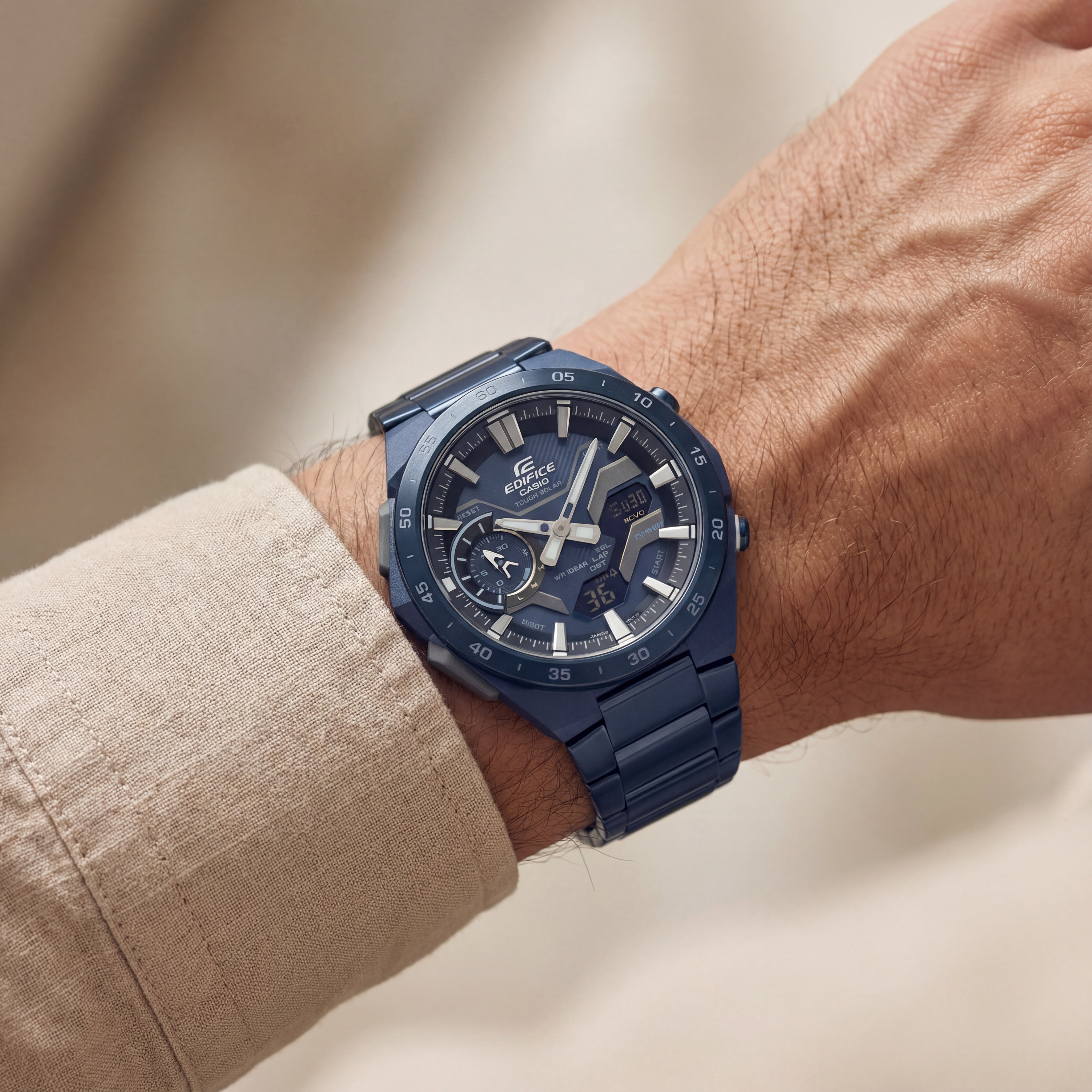 Midnight Blue Solar Chronograph Stainless Steel Performance Watch