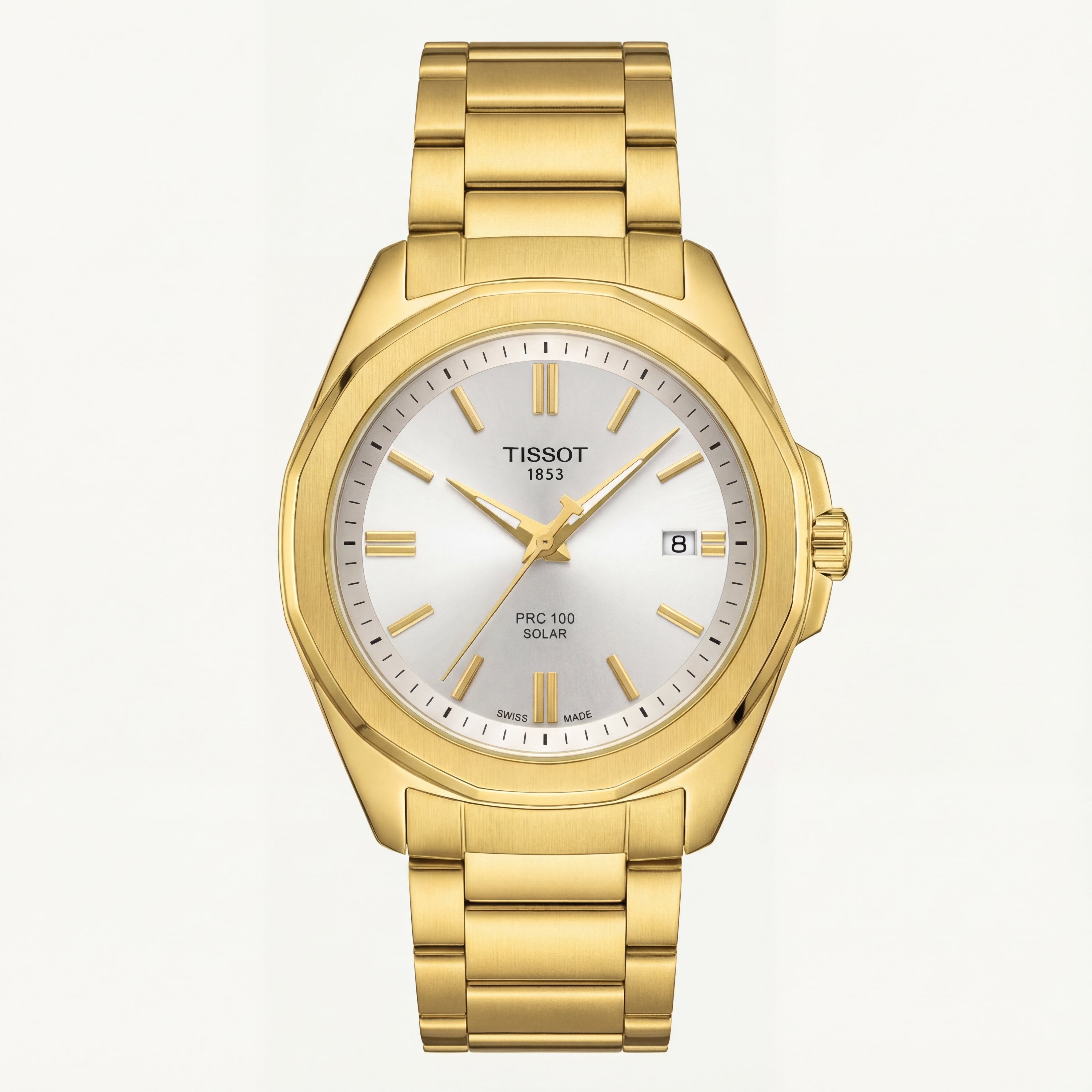 Golden Silver Dial Solar Quartz Stainless Steel Dress Watch