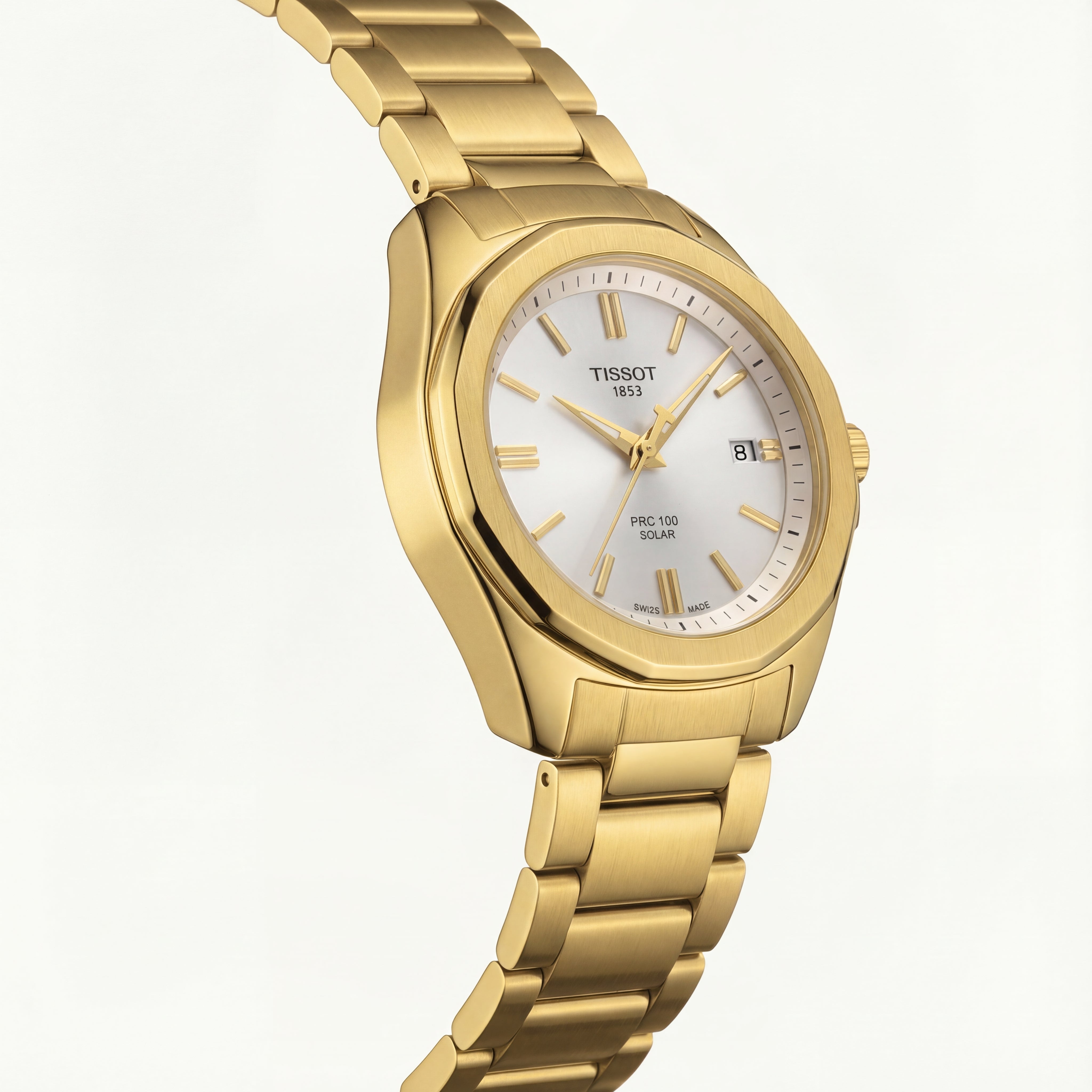 Golden Silver Dial Solar Quartz Stainless Steel Dress Watch