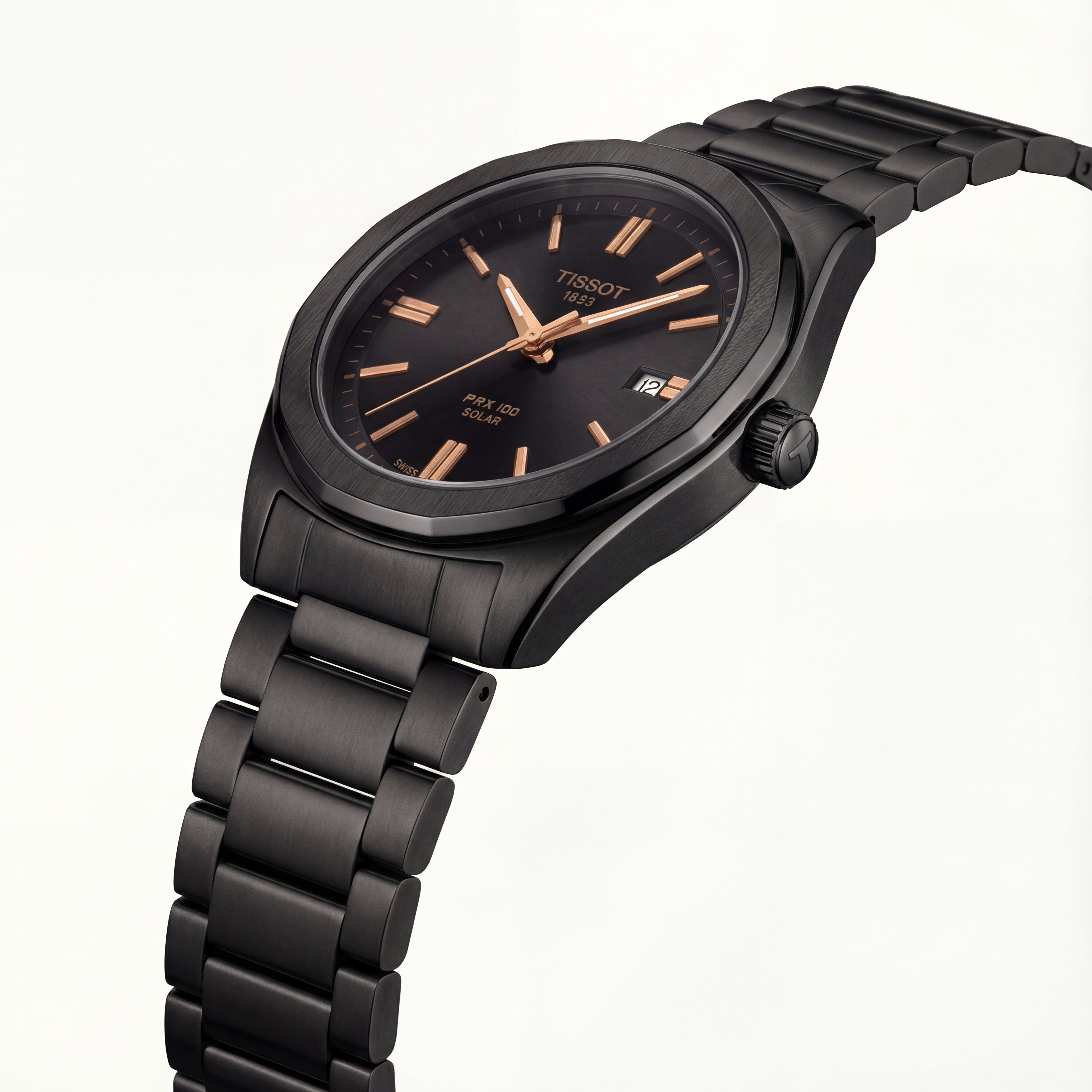 Matte Black Solar Quartz Stainless Steel Dress Watch