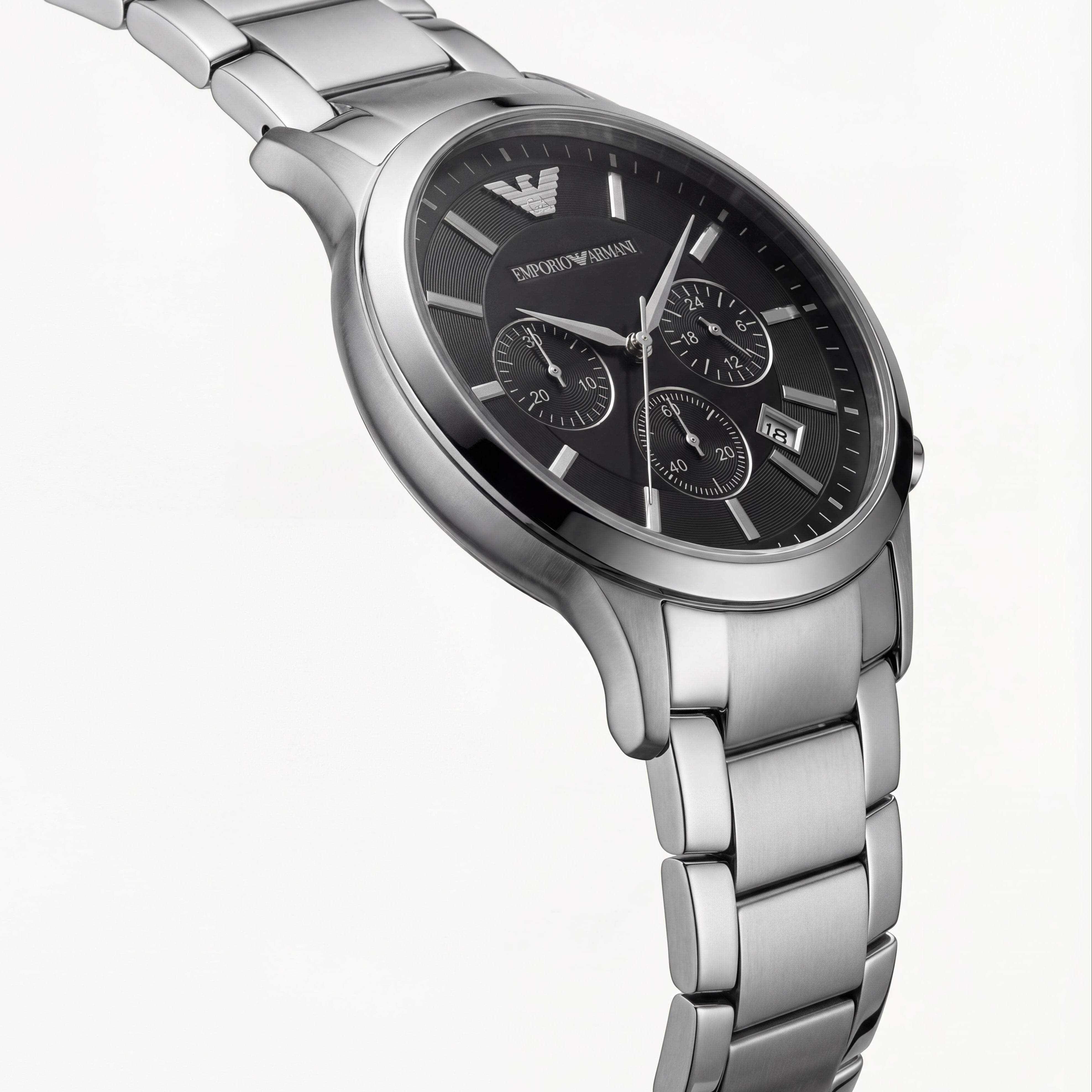 Silver Stainless Steel Chronograph Watch for Men – Black Dial