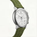 Silver Chronograph Watch for Men with White Dial & Green Strap