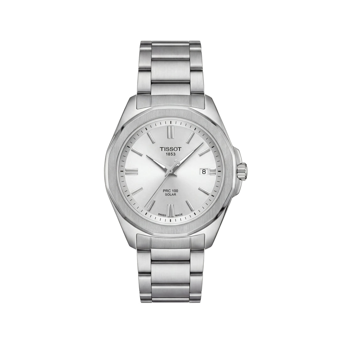 Minimal Silver Solar Quartz Steel Dress Watch