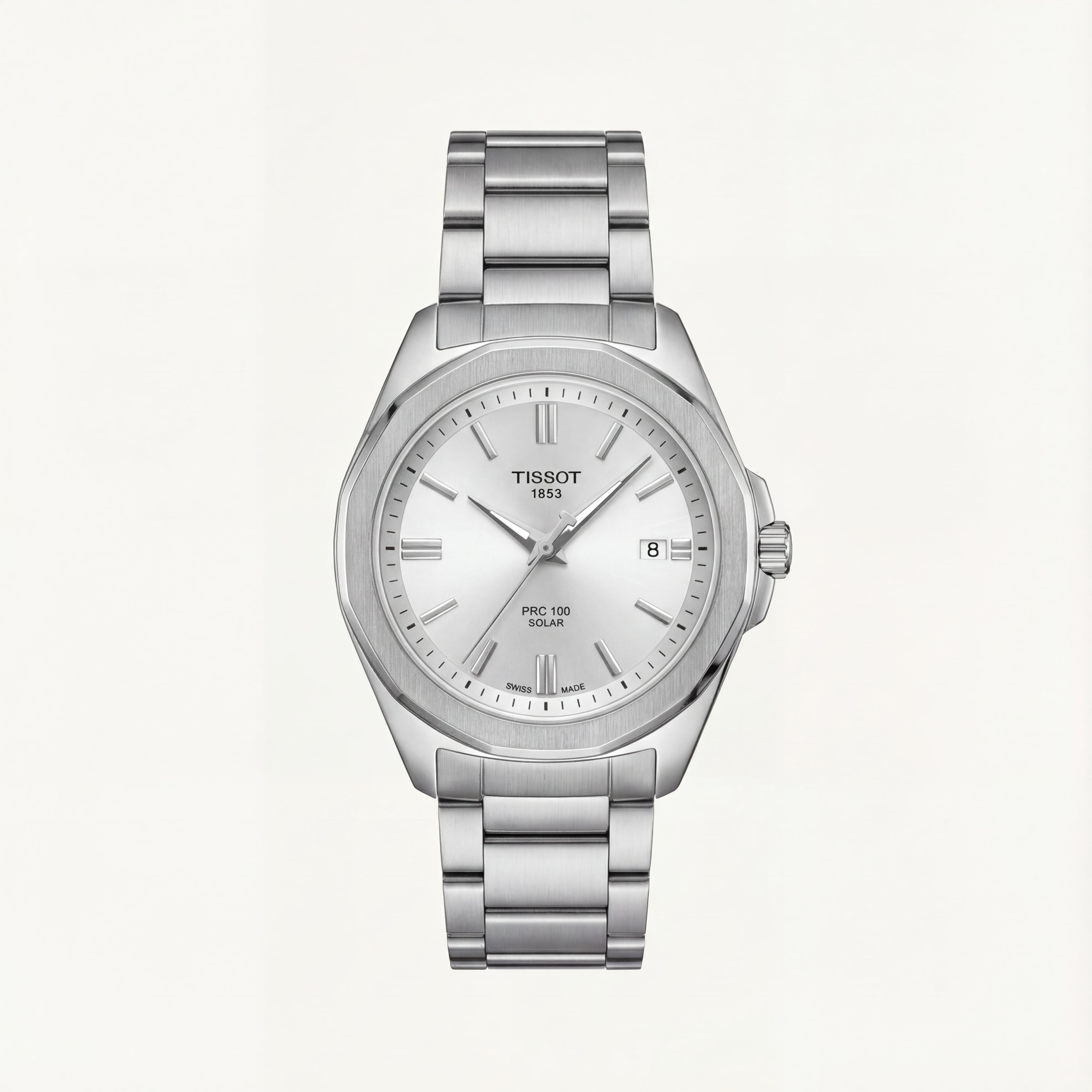 Minimal Silver Solar Quartz Steel Dress Watch