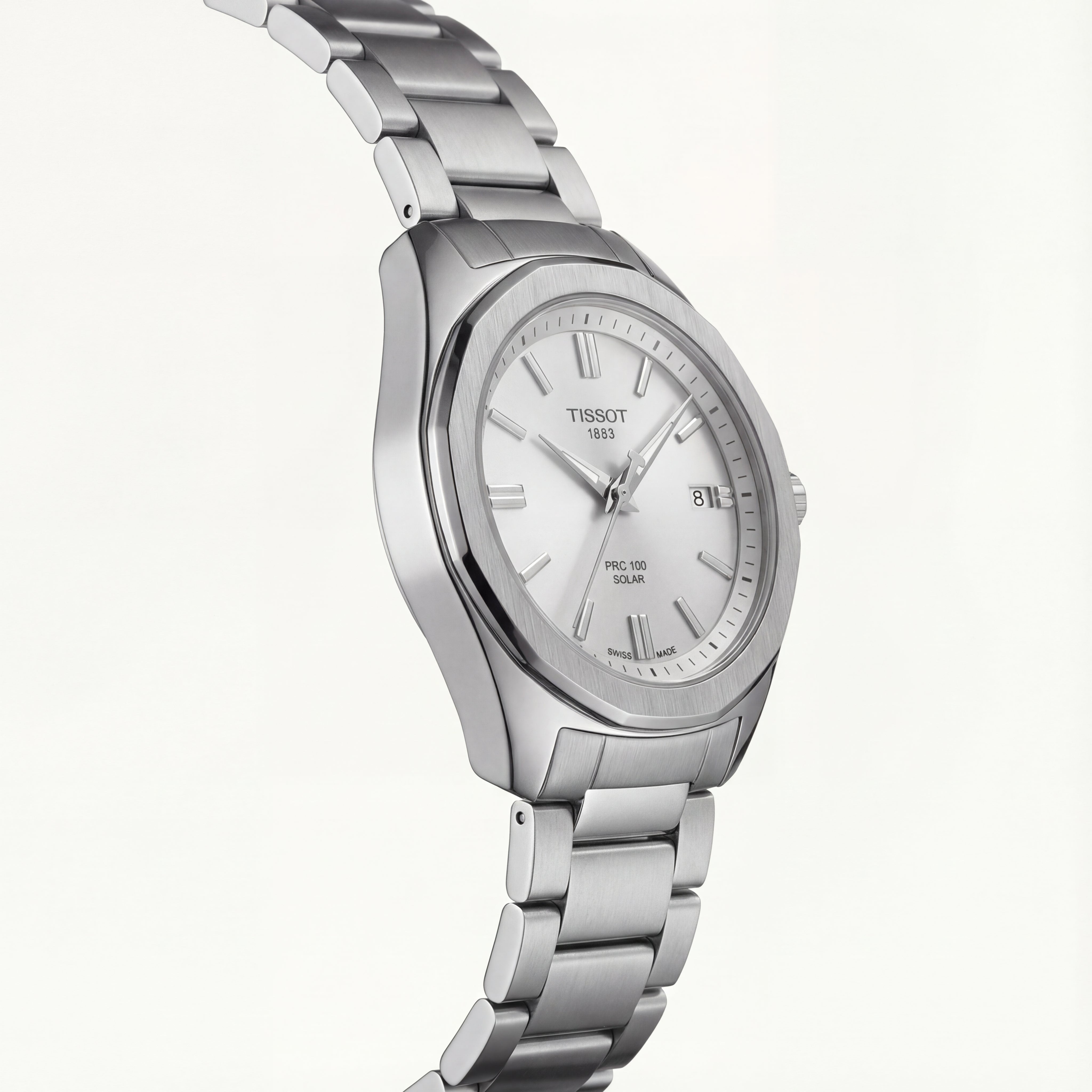 Minimal Silver Solar Quartz Steel Dress Watch