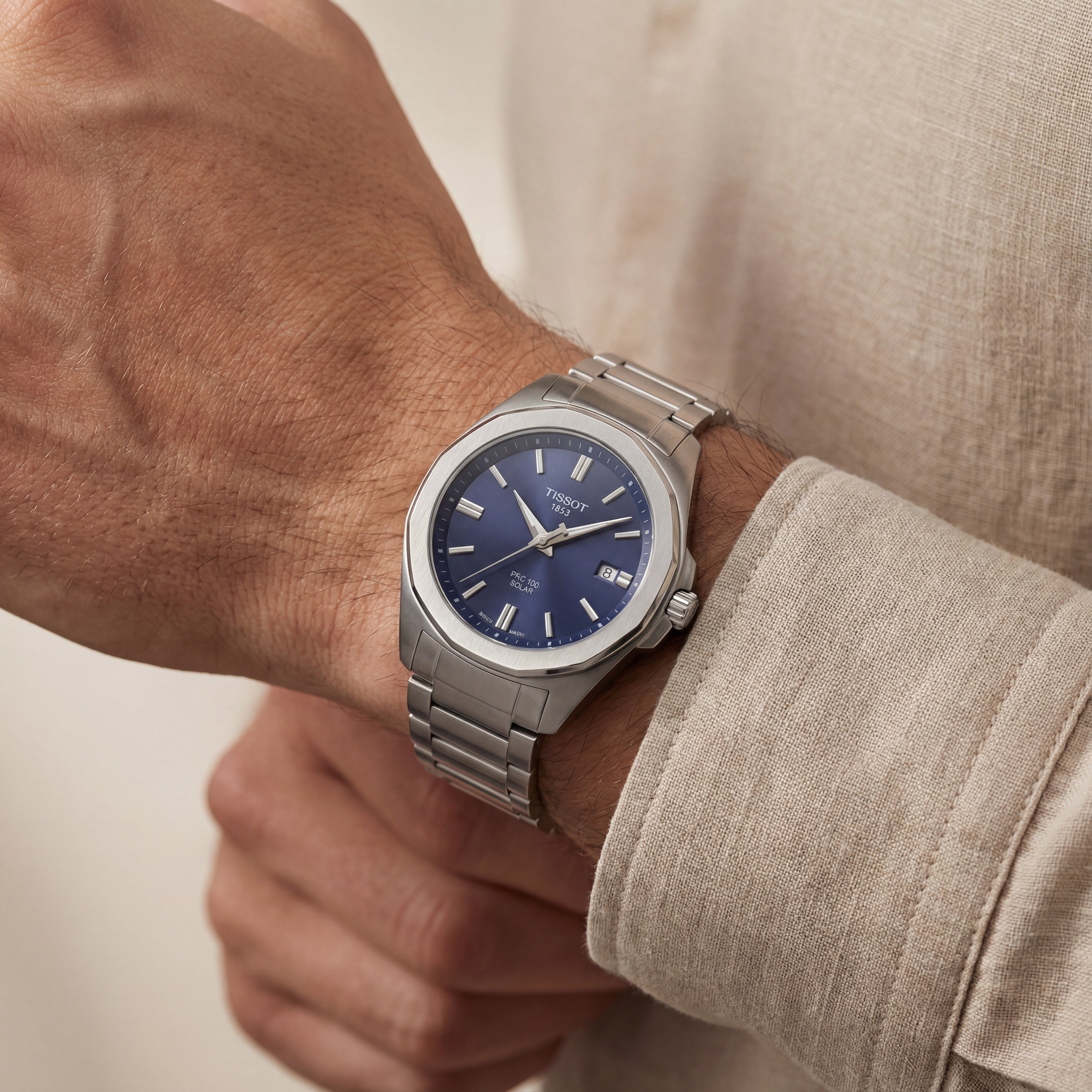 Midnight Blue Solar Quartz Stainless Steel Dress Watch