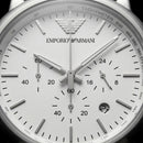 Silver Chronograph Watch for Men with White Dial & Green Strap