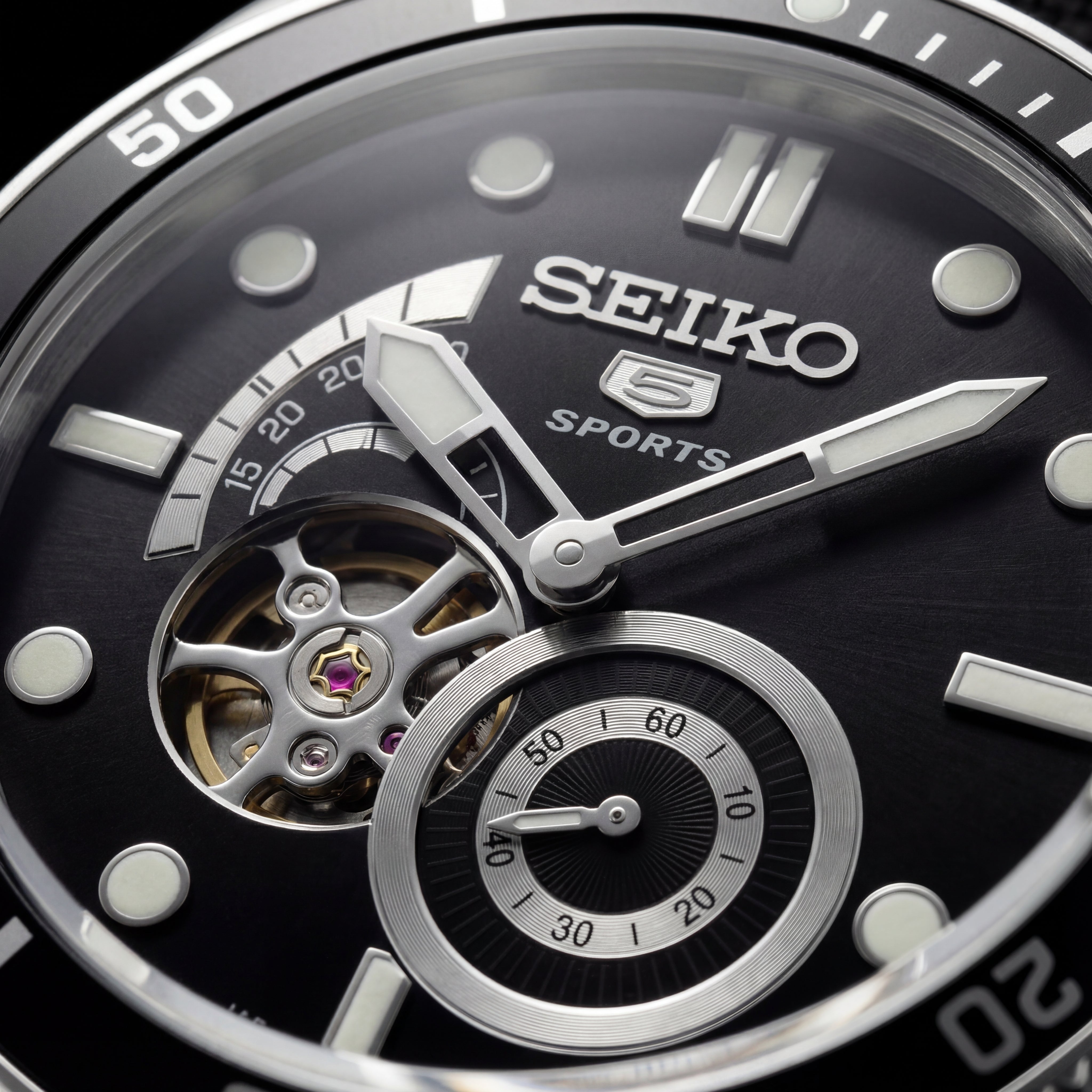 Premium Automatic Men’s Watch with Open Heart Dial & Black Strap