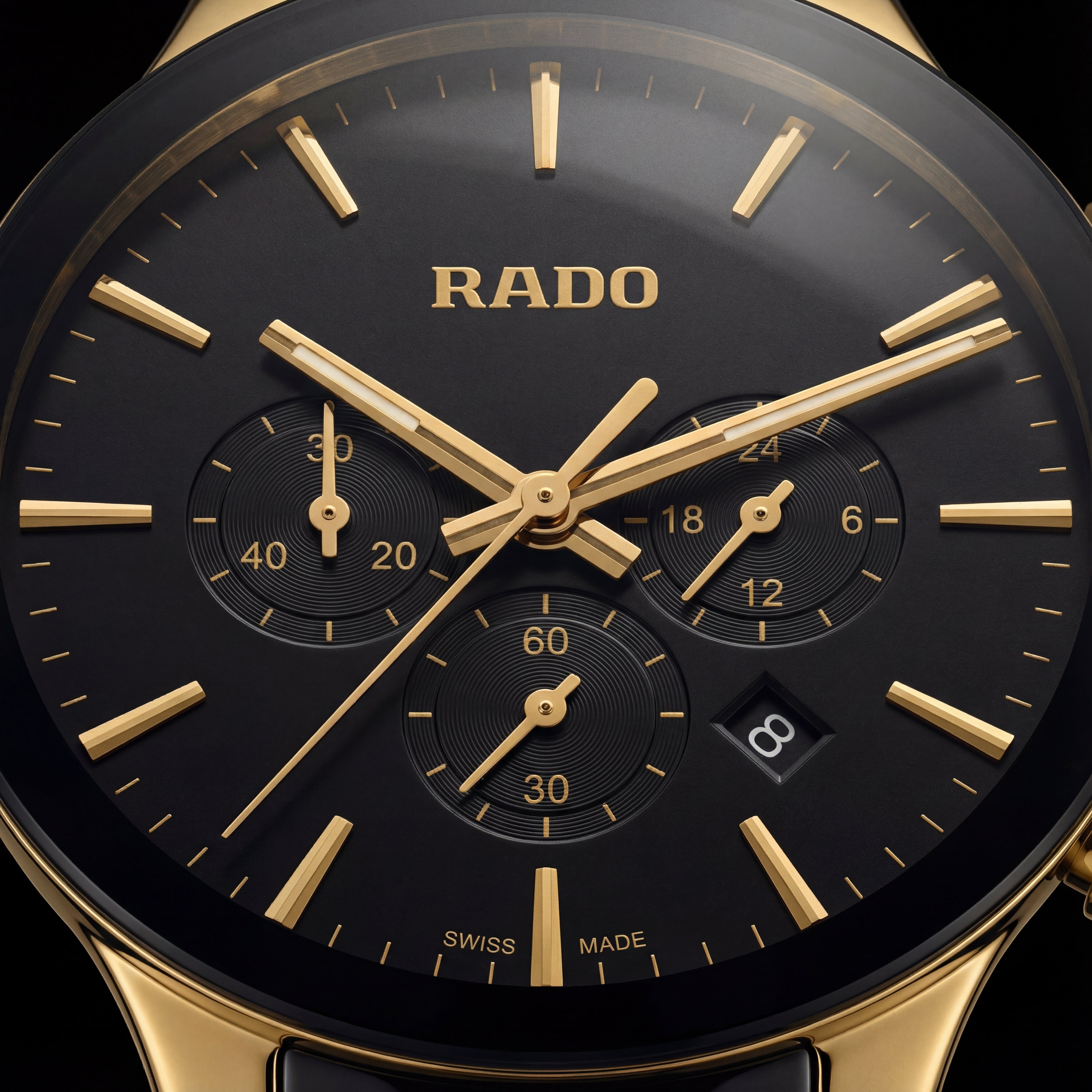 Designer Men’s Chronograph Watch with Gold Case & Black Dial