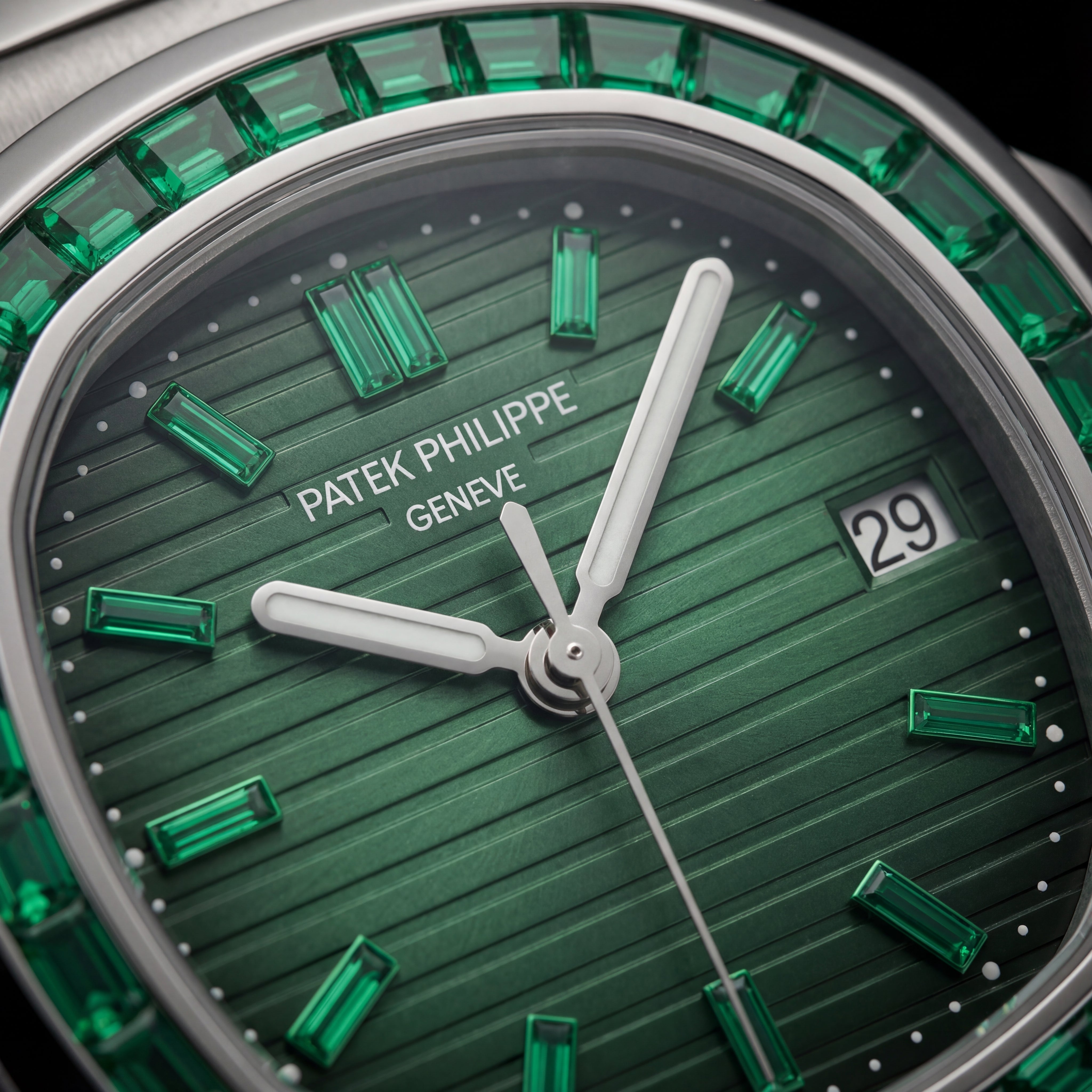 Premium Green Dial Stainless Steel Men’s Watch with Gem Bezel