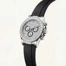 Silver Diamond Bezel Chronograph Watch with Black Rubber Strap