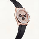 Rose Gold Diamond Bezel Chronograph Watch with Black Rubber Strap