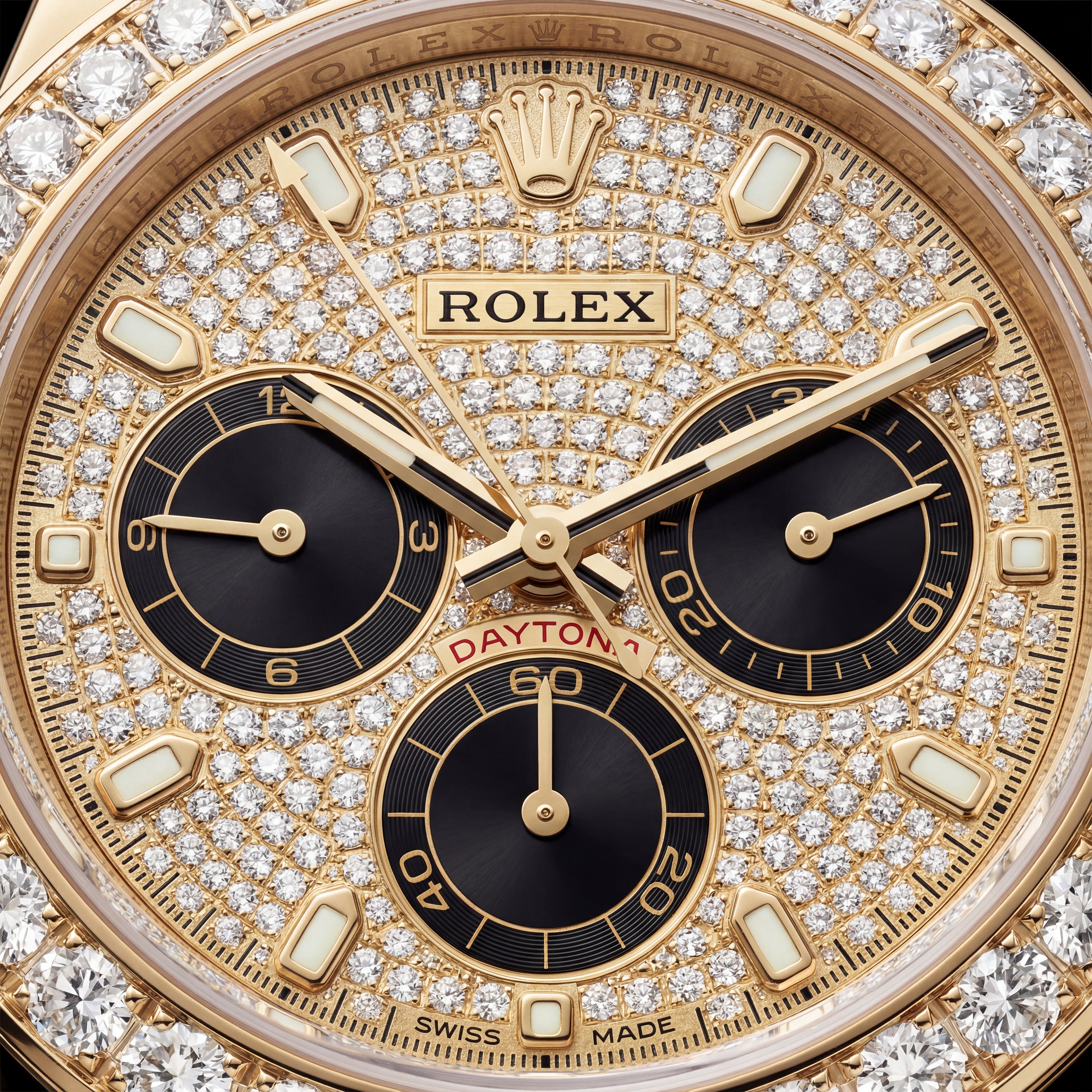 Gold Finish Diamond Bezel Chronograph Watch with Black Rubber Strap