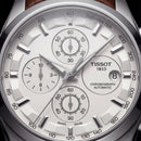 Classic Silver Chronograph Watch with White Dial & Brown Leather Strap