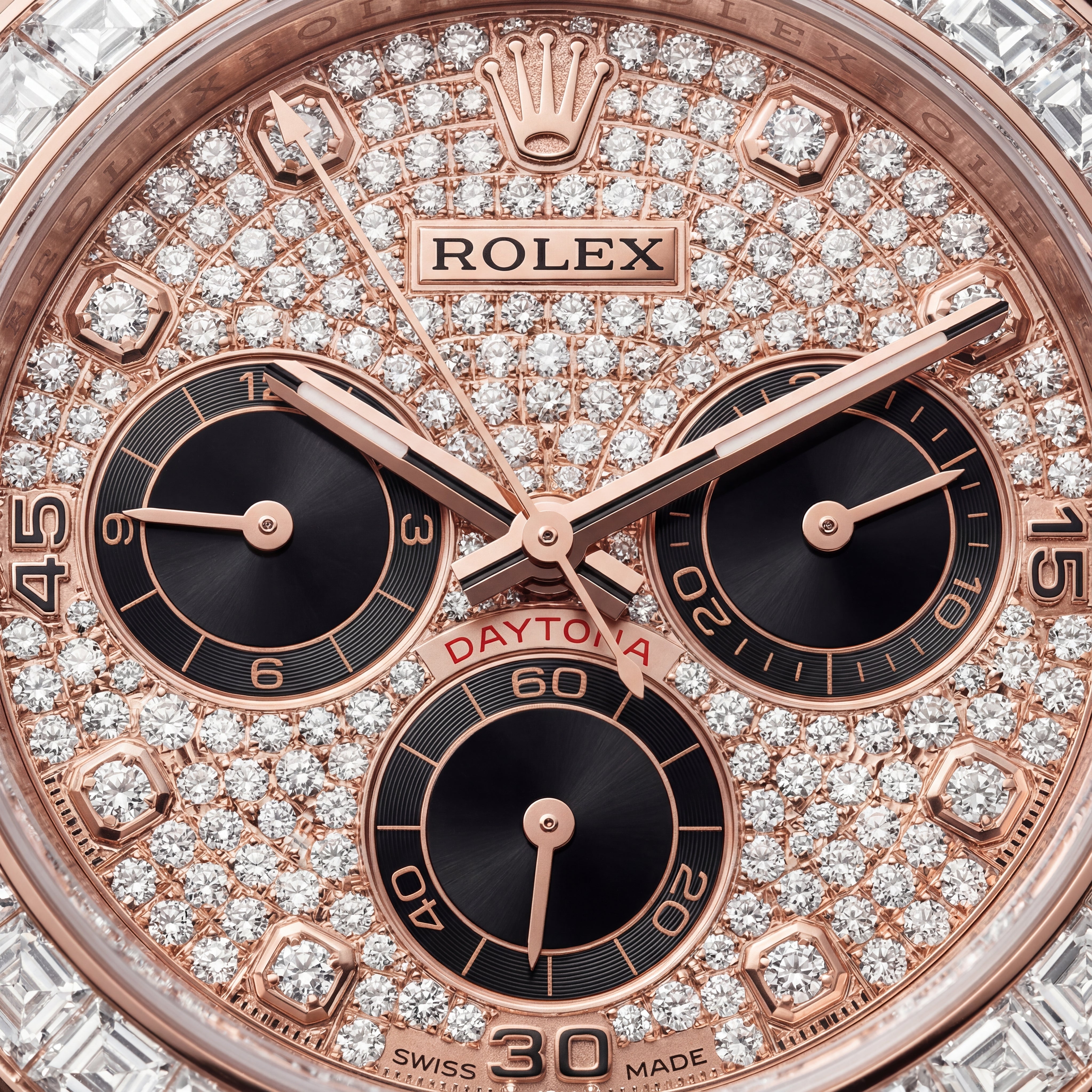 Rose Gold Diamond Bezel Chronograph Watch with Black Rubber Strap