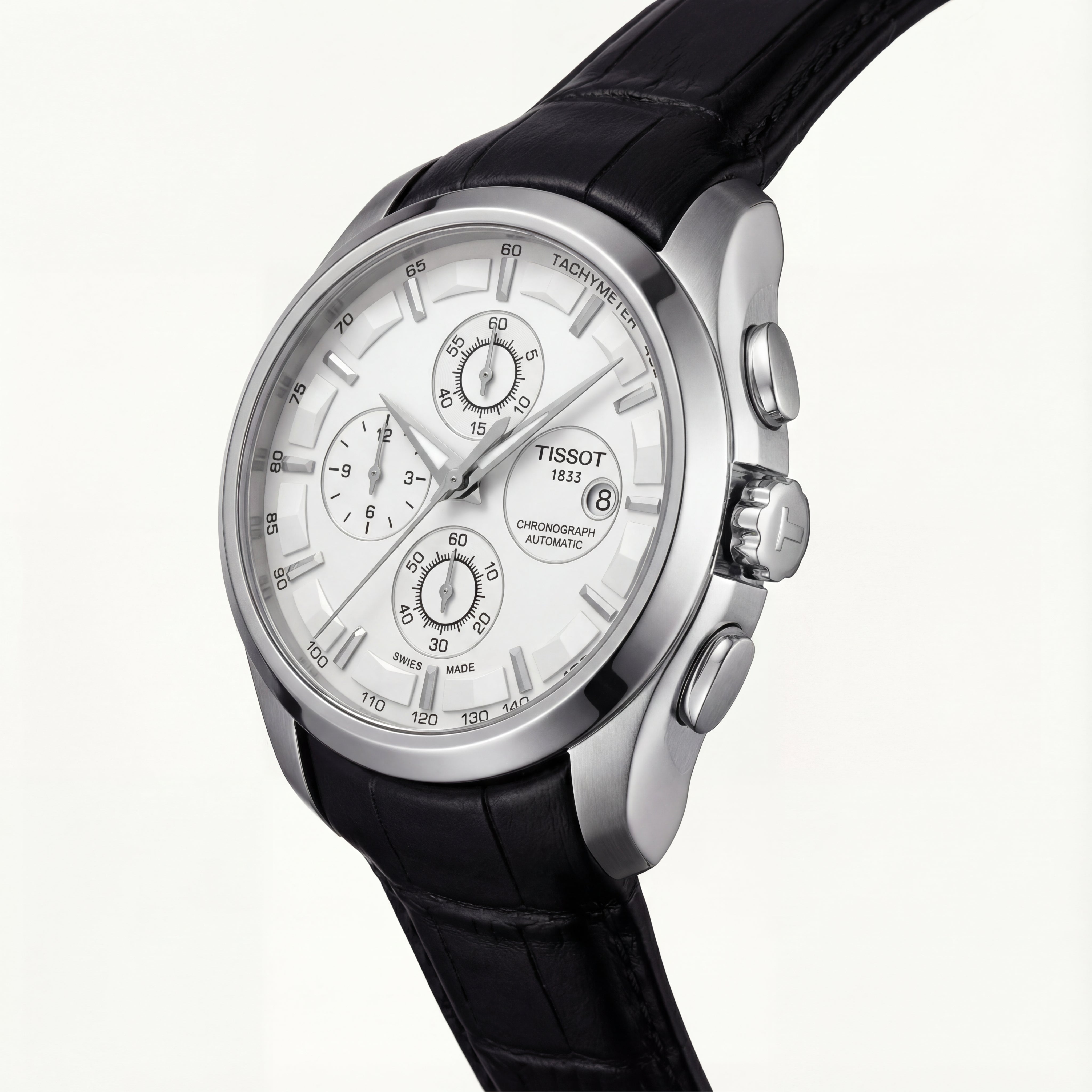 Luxury Chronograph Style Watch with Tachymeter Dial & Leather Strap