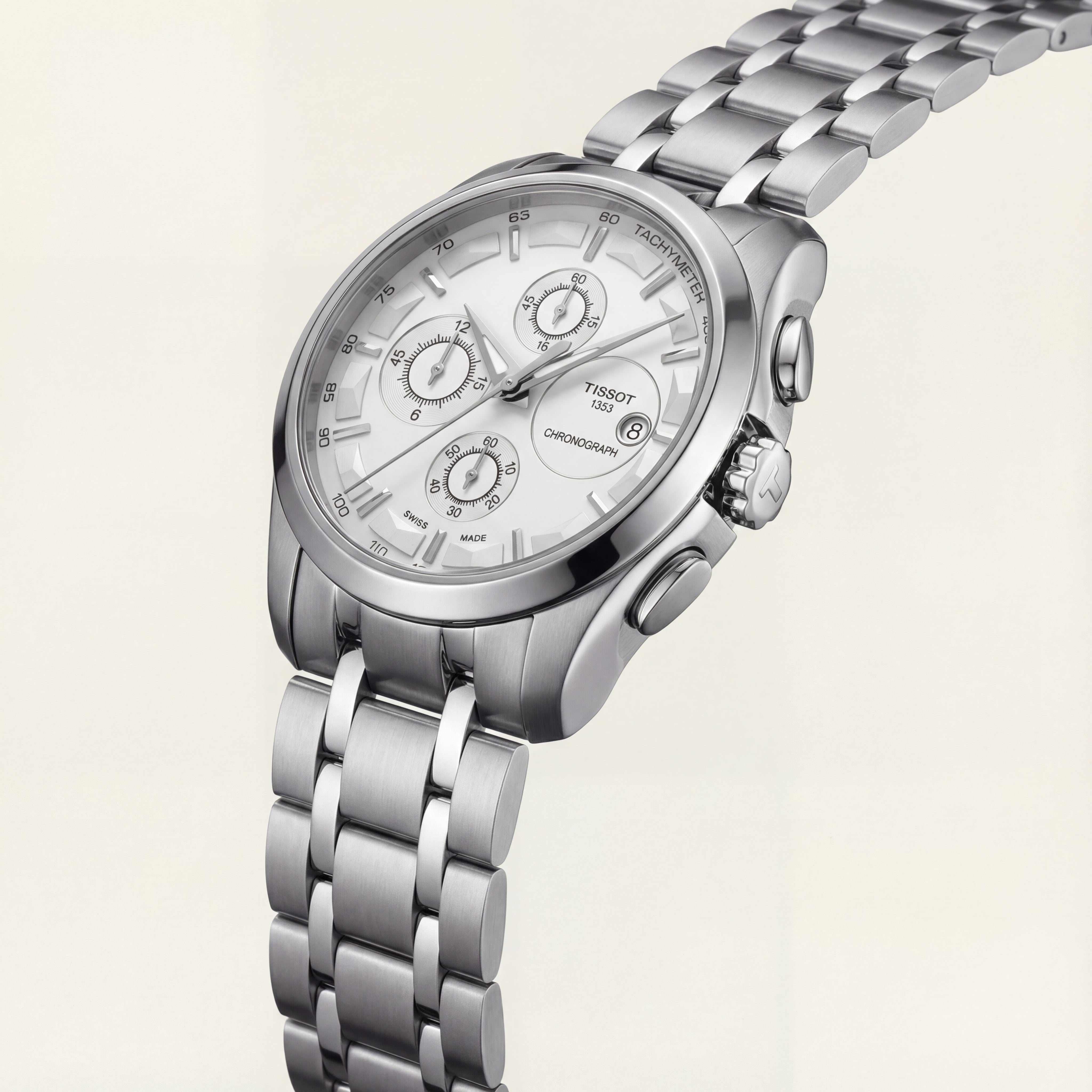 Premium Silver Chronograph Watch with White Dial & Steel Bracelet
