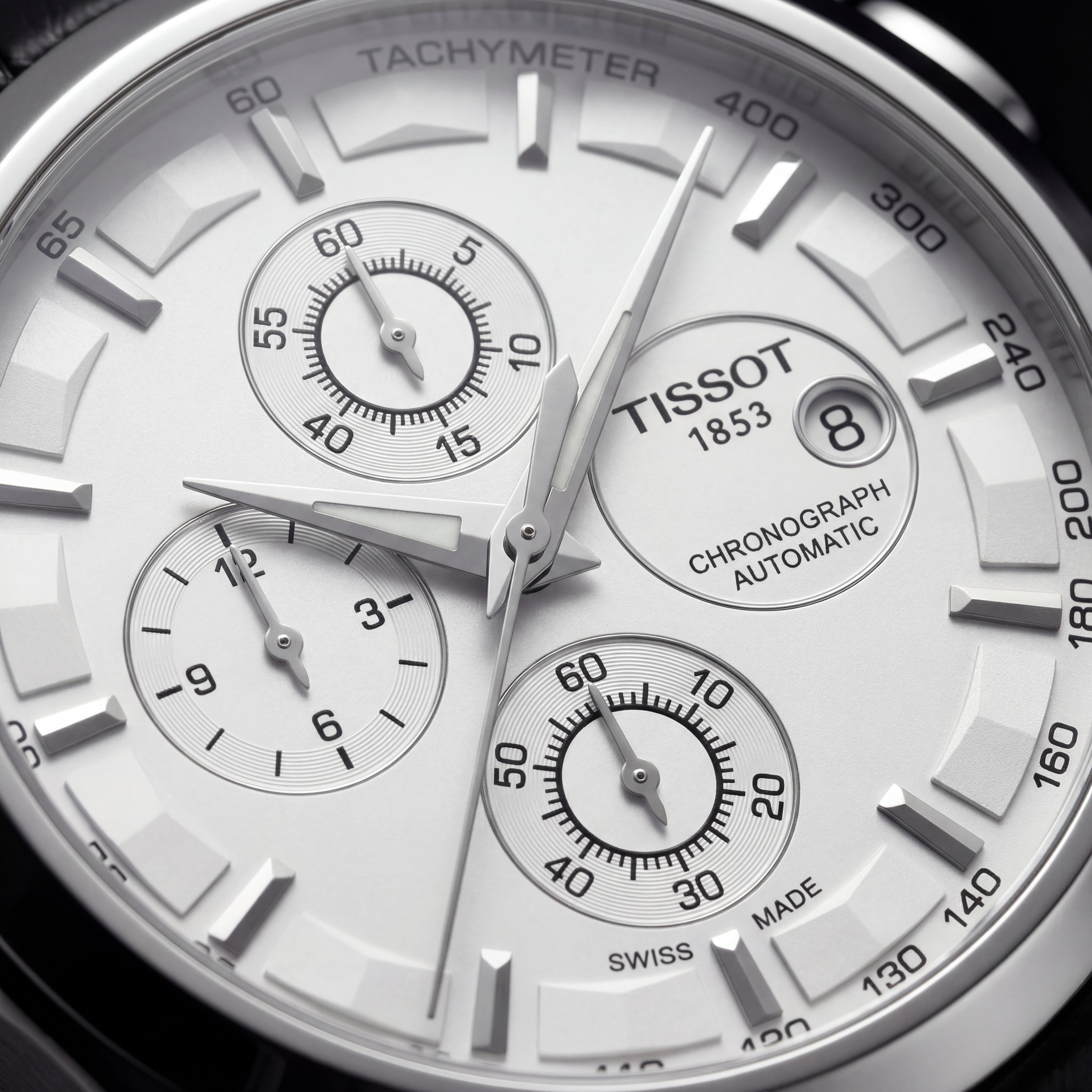 Luxury Chronograph Style Watch with Tachymeter Dial & Leather Strap