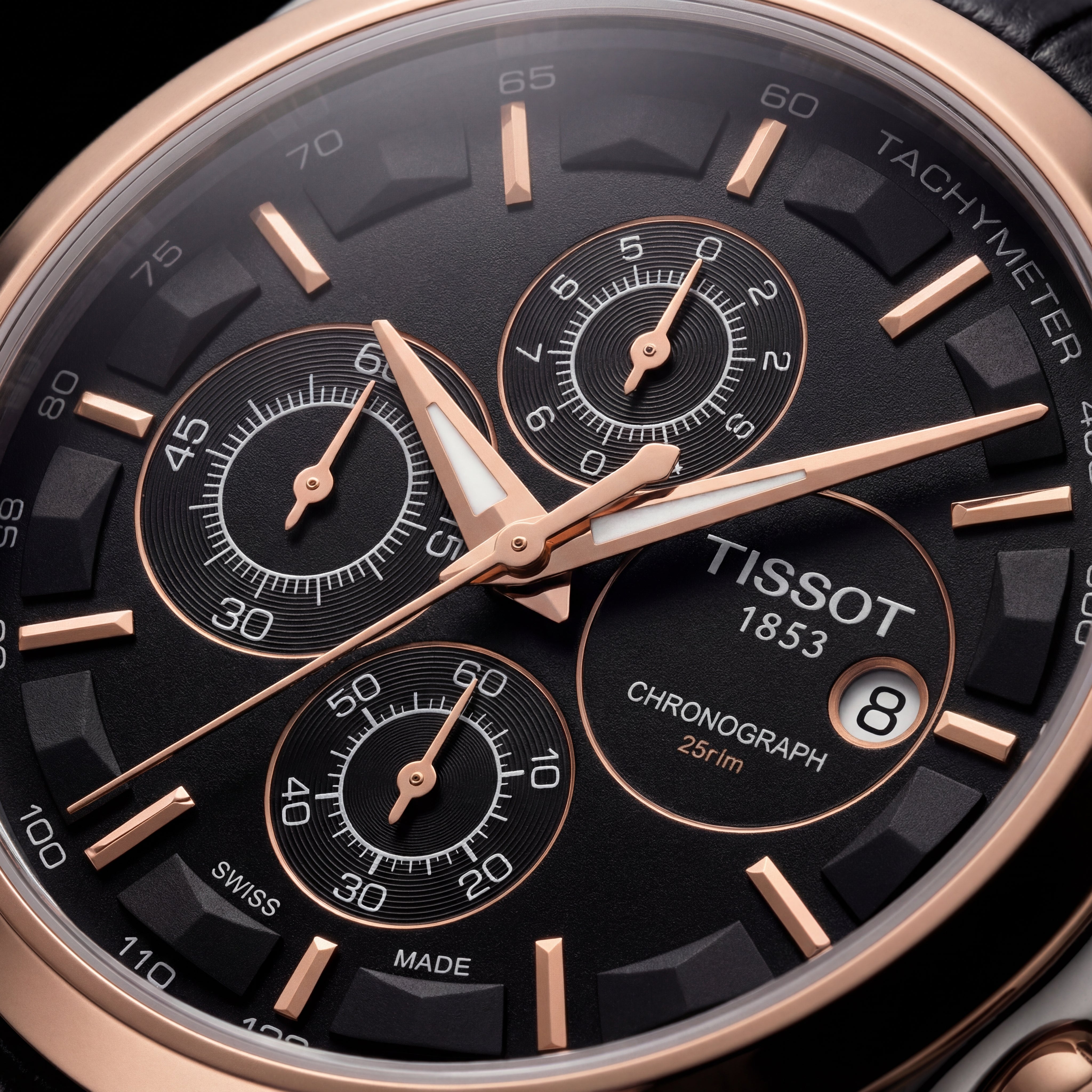 Premium Chronograph Style Watch – Black Dial & Rose Gold Finish