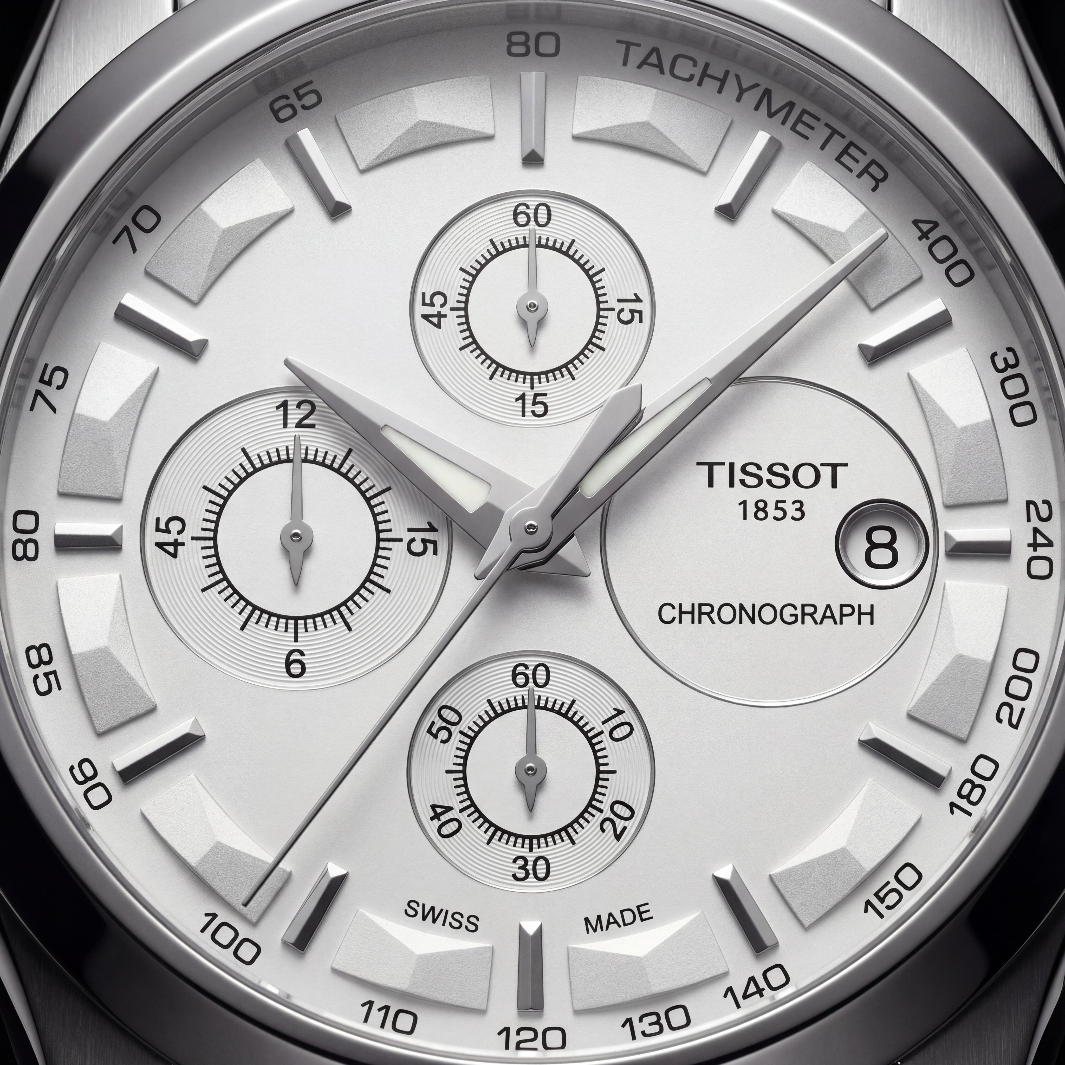 Premium Silver Chronograph Watch with White Dial & Steel Bracelet
