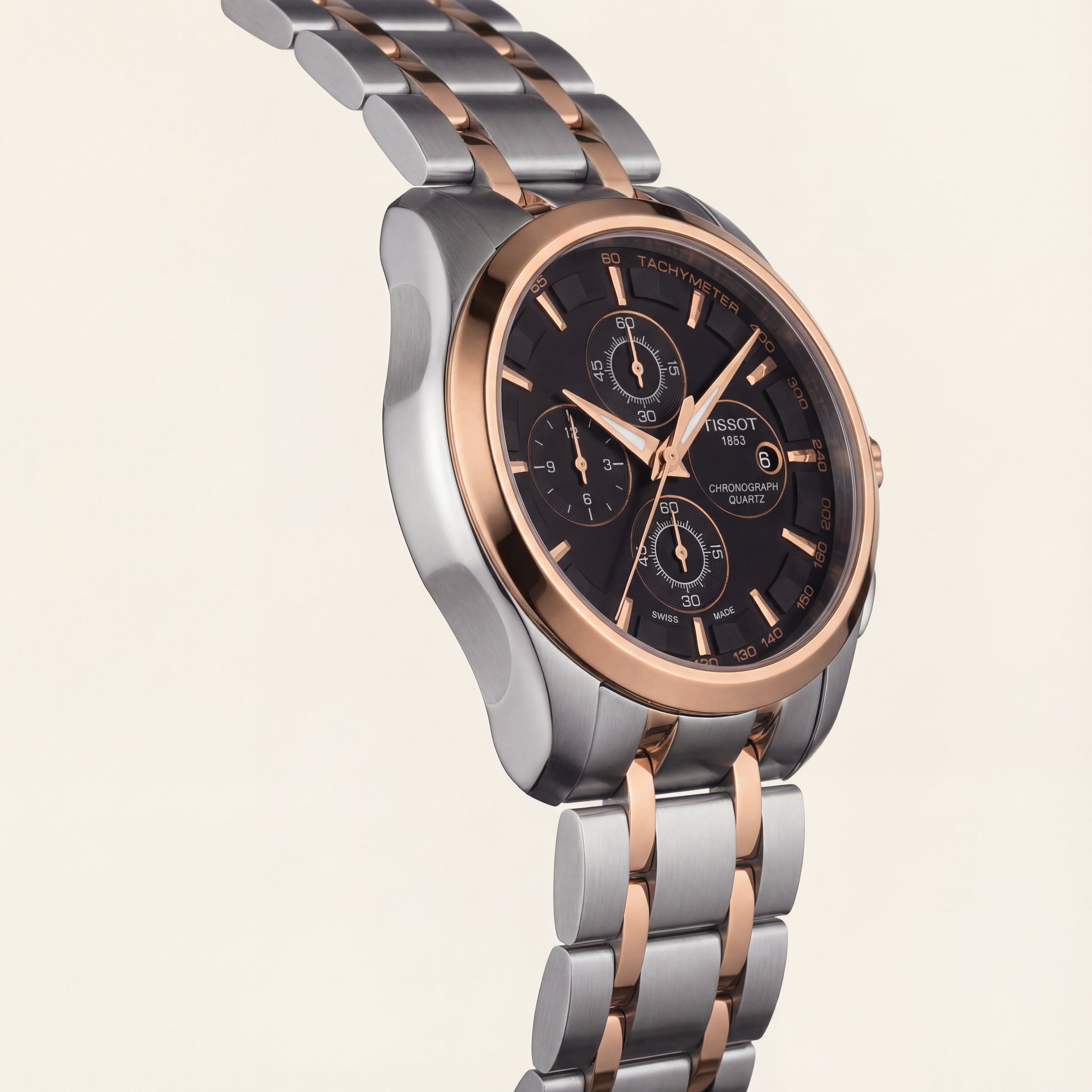 Luxury Black Dial Two-Tone Chronograph Watch for Men