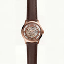 Rose Gold Skeleton Automatic Men’s Watch with Brown Leather Strap